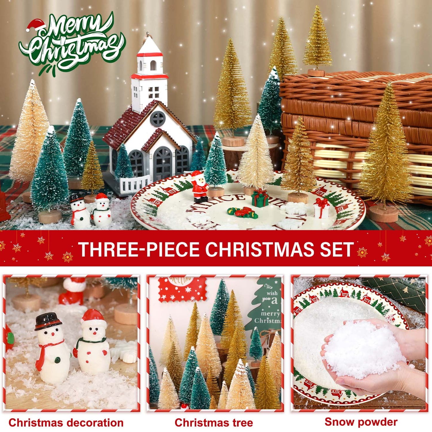 Ayieyill 44pcs Mini Christmas Tree, Bottle Brush Christmas Trees with Wooden Base