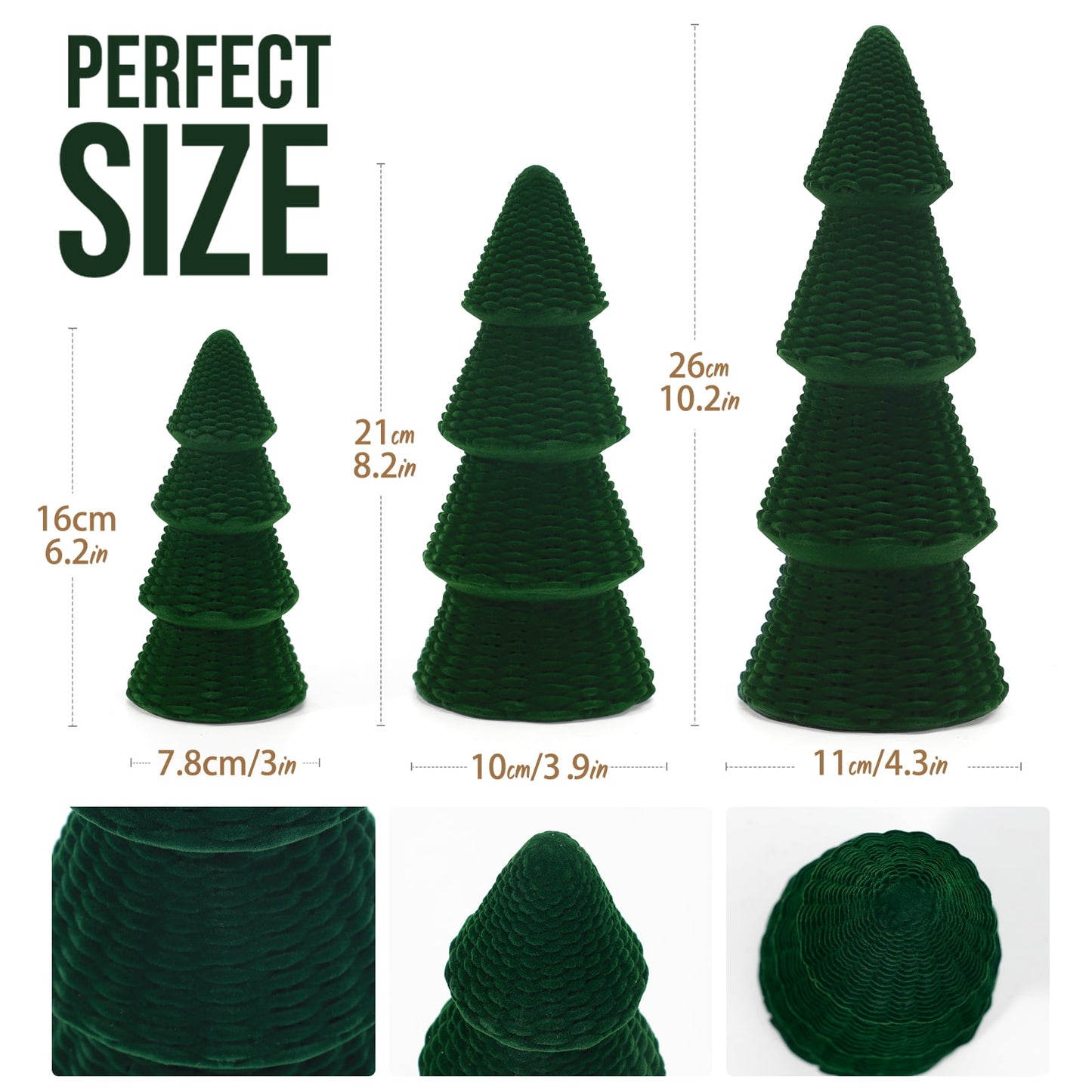 Ayieyill 3pcs Tabletop Christmas Tree Velvet Woven Resin Christmas Trees for Christmas Decor Indoor, Christmas Table Decor