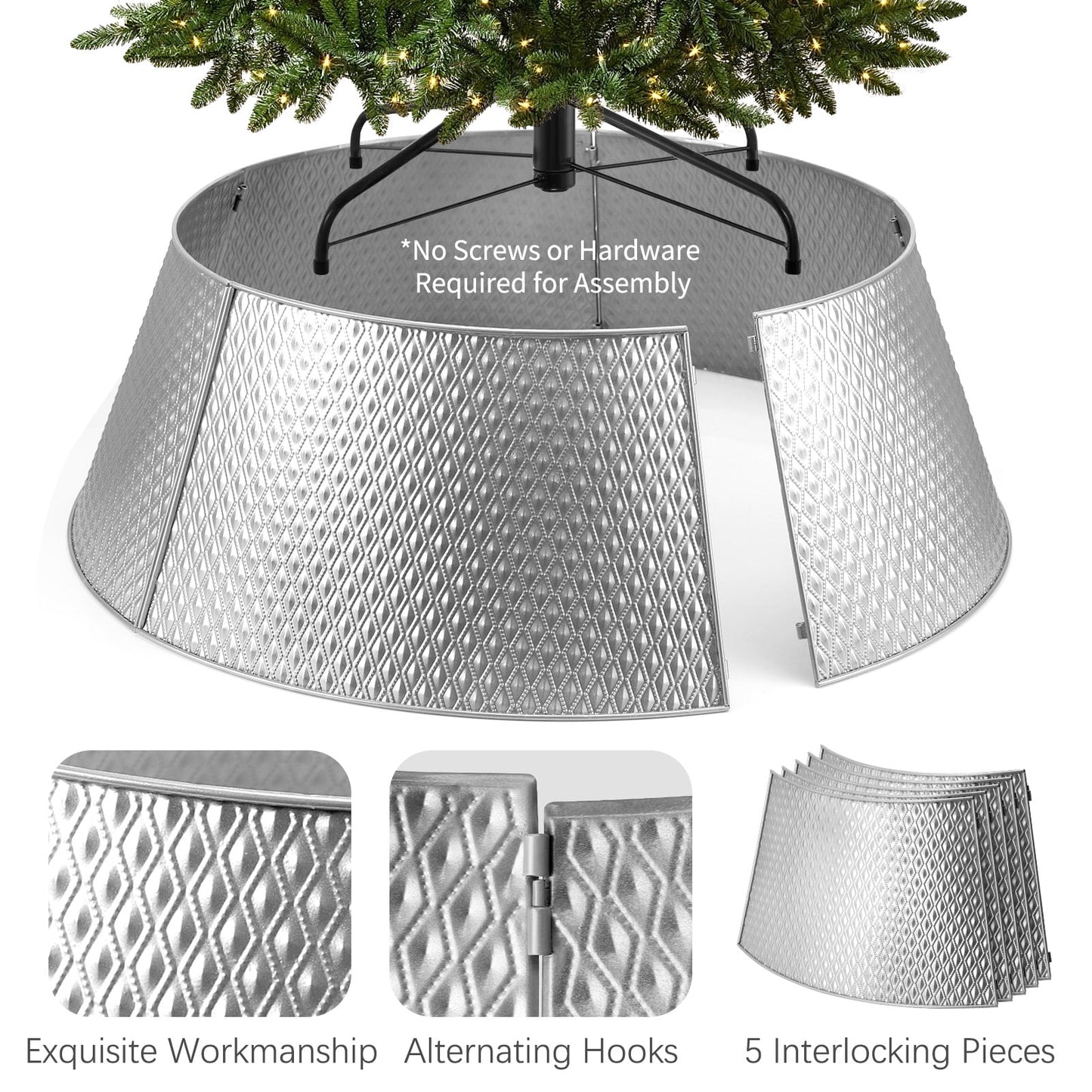 Ayieyill 26 Inch Christmas Tree Collar, Metal Tree Collar, Water Base Protection from Pets, Collar for Christmas Tree, Silver