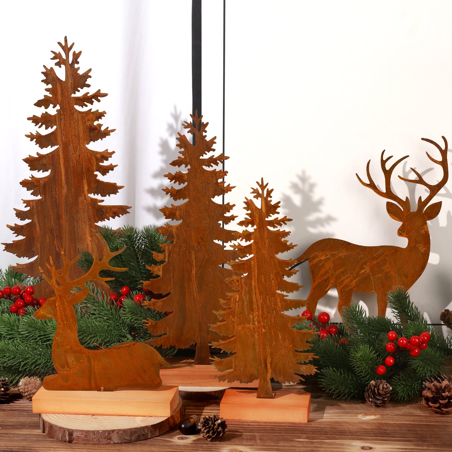 Ayieyill Christmas Tabletop Decorations Indoor, 5pcs Tree and Reindeer Rustic Christmas Decor