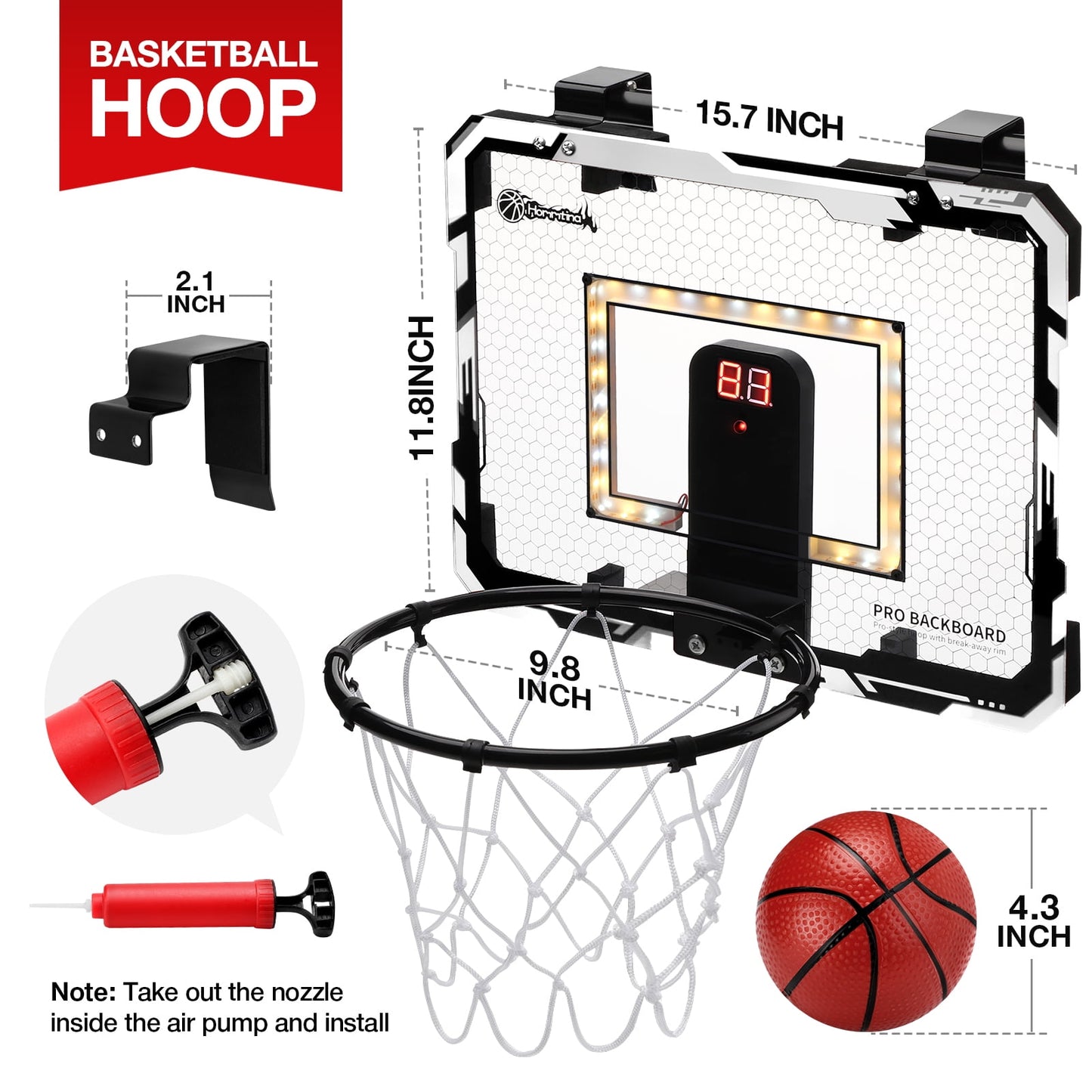 Ayieyill Basketball Hoop Indoor for Kids 15.7" x 11.8" - Automatic Scoring Basketball Hoop Mini Basketball Hoop for Door with 3 Balls, Basketball Toy for Kids Boy Toys Teens Adults