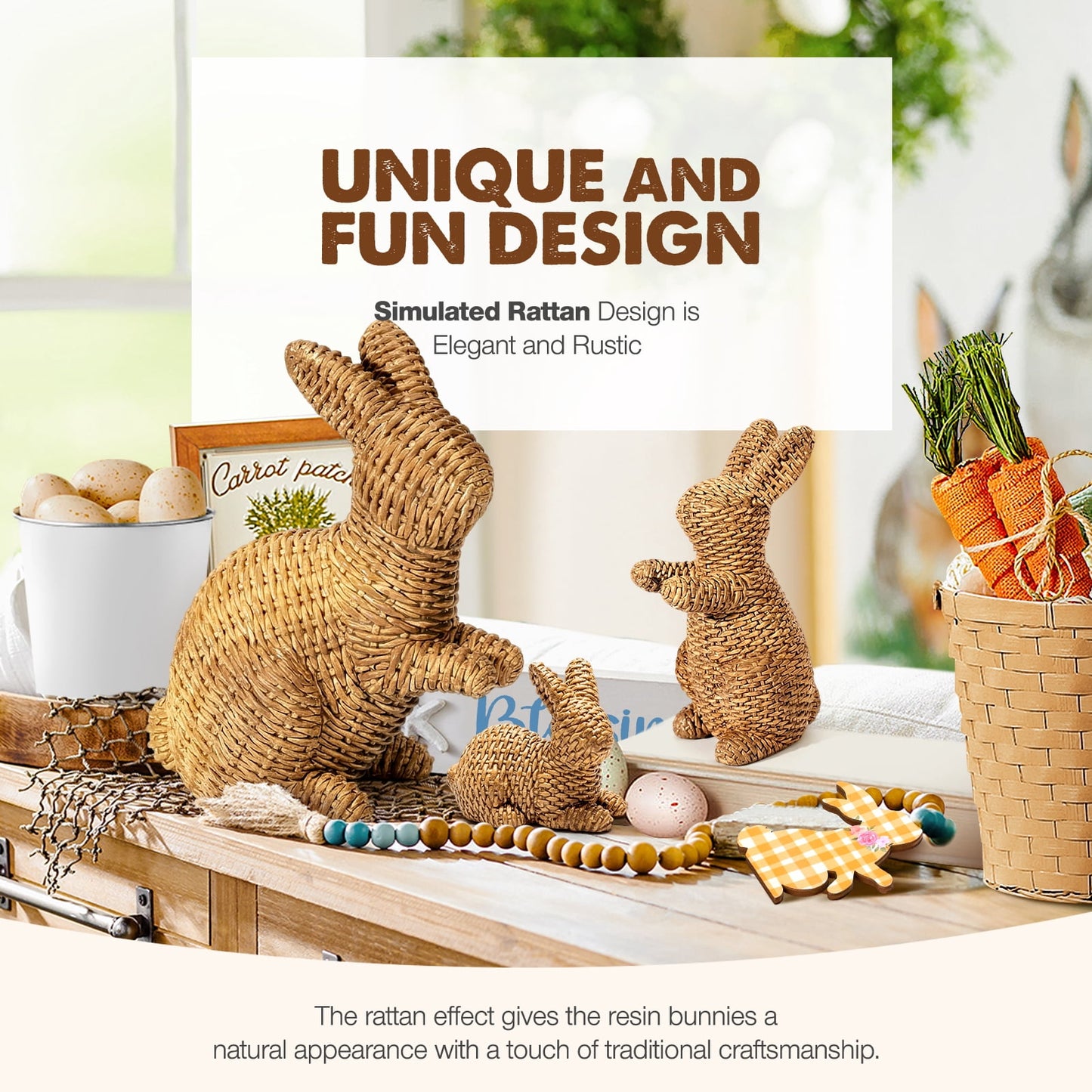 Ayieyill Easter Bunny Egg Decorations 2Pcs, Resin Easter Bunny Figurines for Home, Courtyard, Tabletop Enhance The Easter Atmosphere