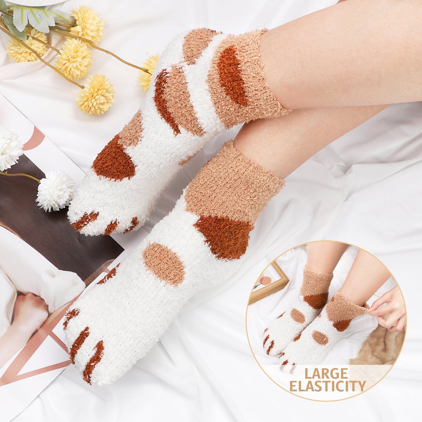 Ayieyill Fuzzy Socks for Women, 6 Pairs Plush Slipper Socks Women, Warm Soft Fluffy Socks Thick Cozy Plush Sock Winter Christmas Socks for Women