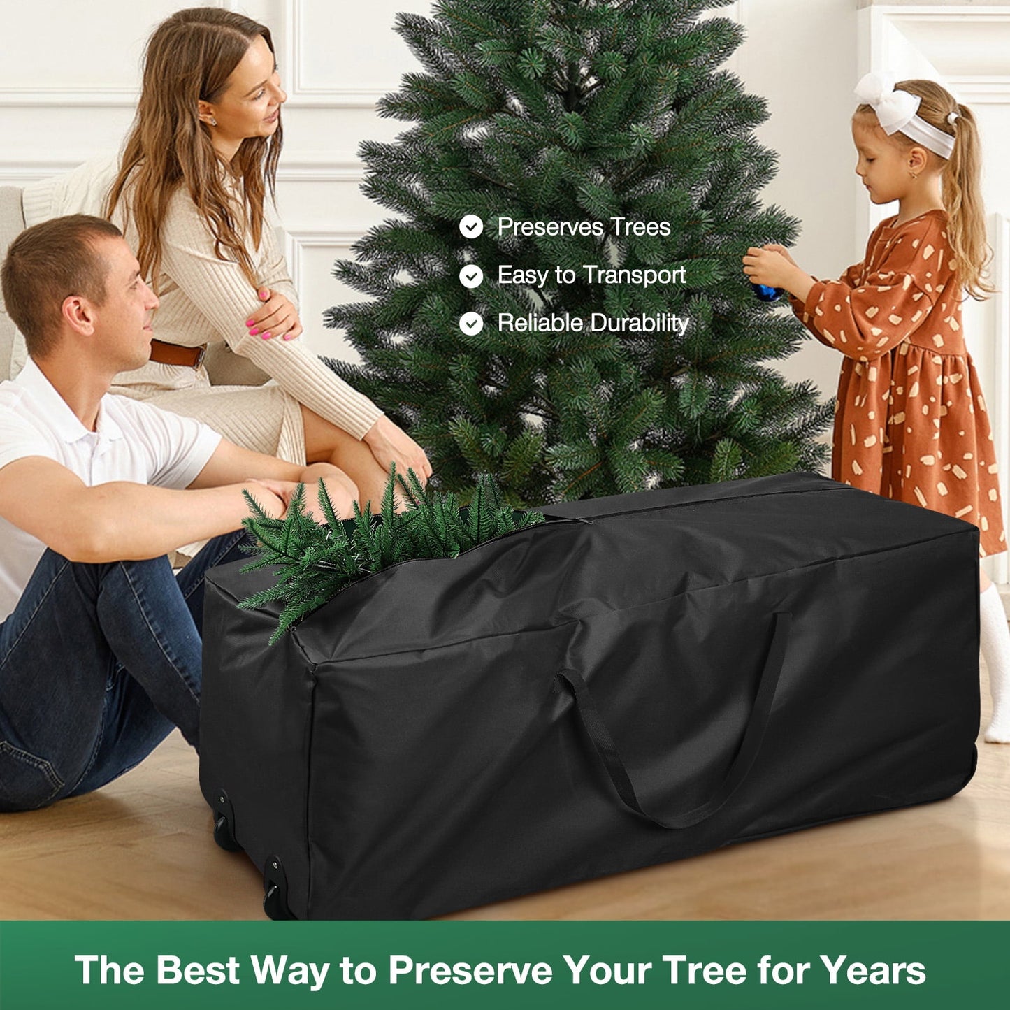 Ayieyill Christmas Tree Storage Bag, Moisture Christmas Tree Bag - for 7.5 FT Artificial Trees, Zippered Bag, Carry Handles and Wheels for Easy Transport