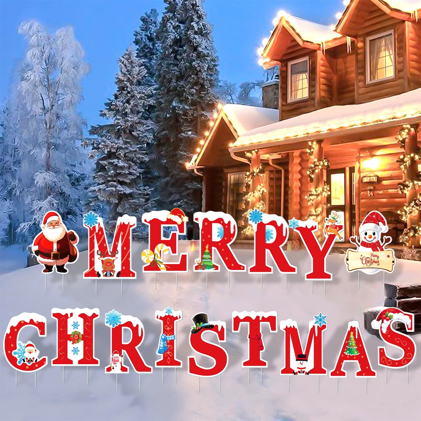 Ayieyill Merry Christmas Sign for Yard, 16Pcs Large Waterproof Christmas Yard Sign Decorations, Merry Christmas Sign Outdoor Lawn