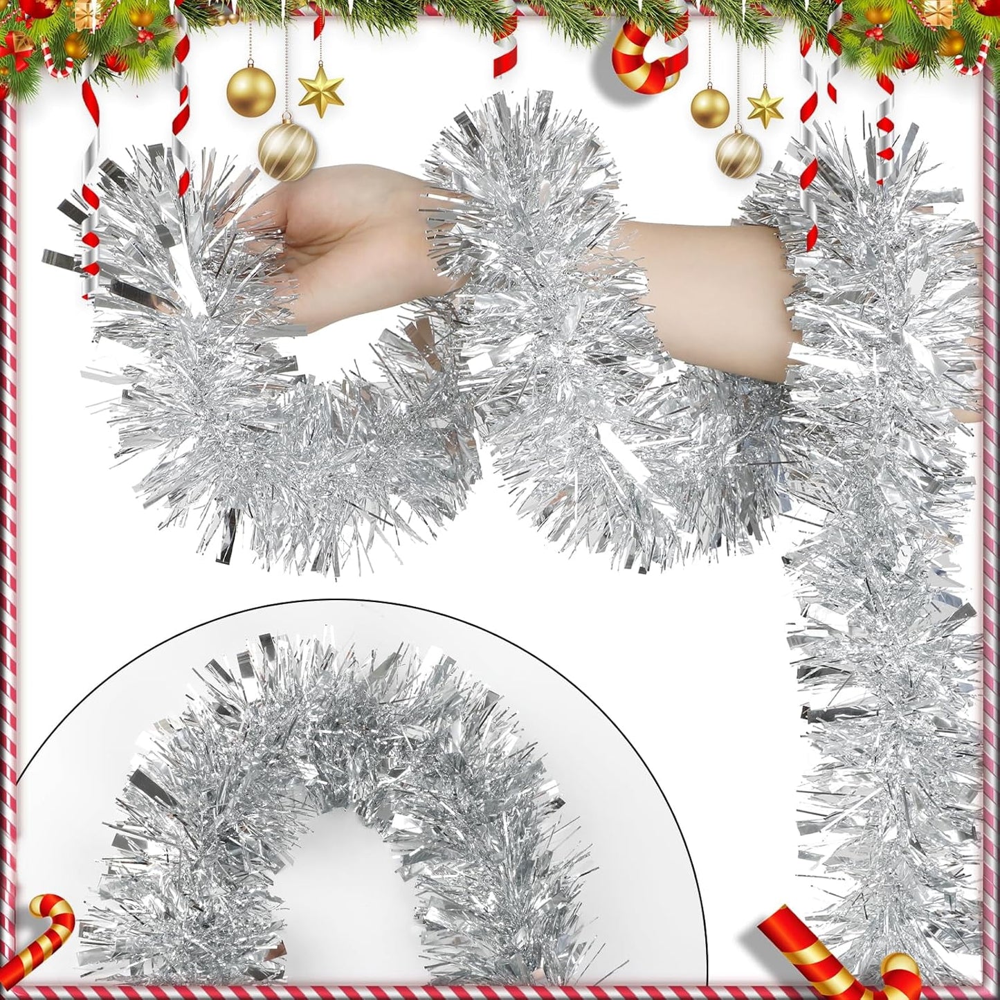 Ayieyill 33ft Tinsel Garland Hanging Christmas Tree Garland for Christmas Tree Decorations Indoor