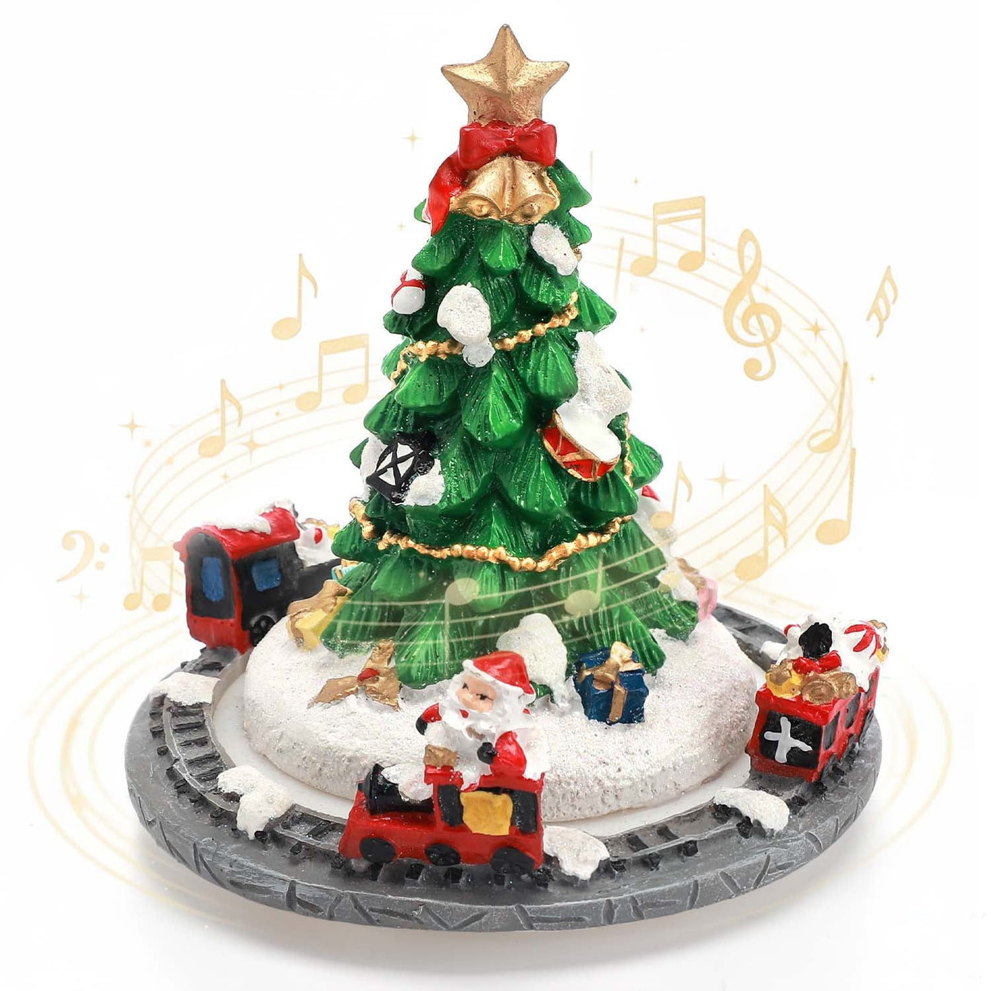 Ayieyill Merry Christmas Music Box Resin Christmas Tree Music Box for Christmas Table Decorations Indoor - 5.9"