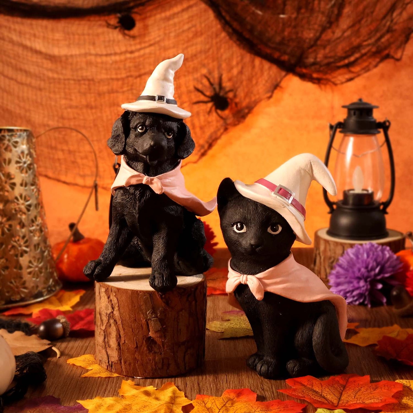 Ayieyill Halloween Figurines Set of 2, Black Cat and Black Dog for Tabletop or Shelf Halloween Decoration Indoor