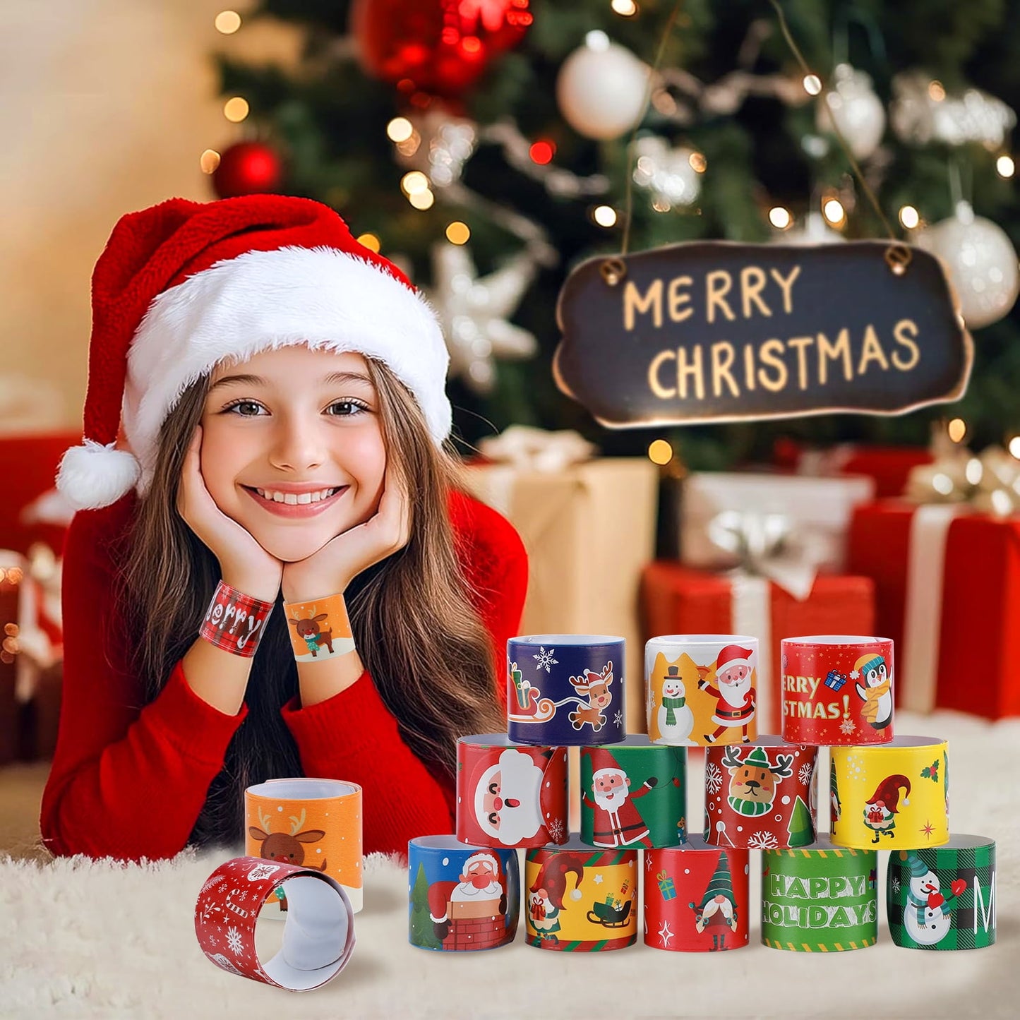Ayieyill 36PCS Christmas Slap Bracelets for Kids, Christmas Party Favors Toys for Girls Boys, Christmas Theme Slap Bracelets for Party Gifts