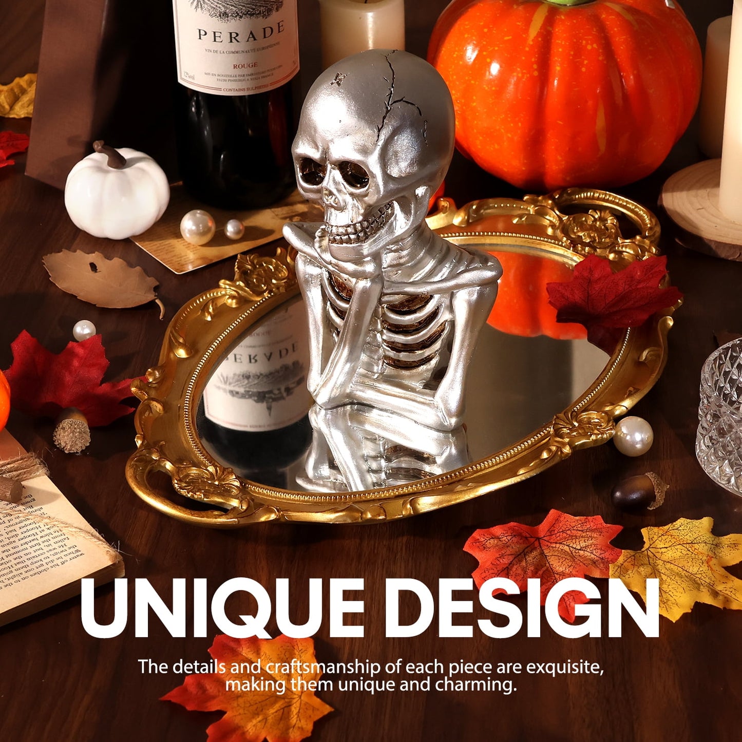 Ayieyill 2PCS Skeleton Halloween Decor, Thinking Skeleton Halloween Decorations Indoor for Table