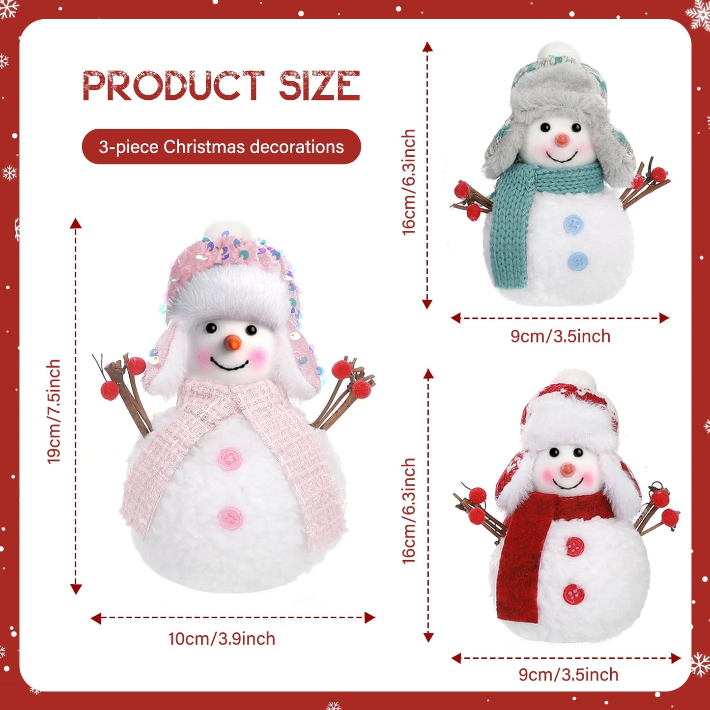 Ayieyill 3pcs Christmas Snowman Plush, Snowman Gnome for Winter Christmas, Tabletop Christmas Decorations Indoor