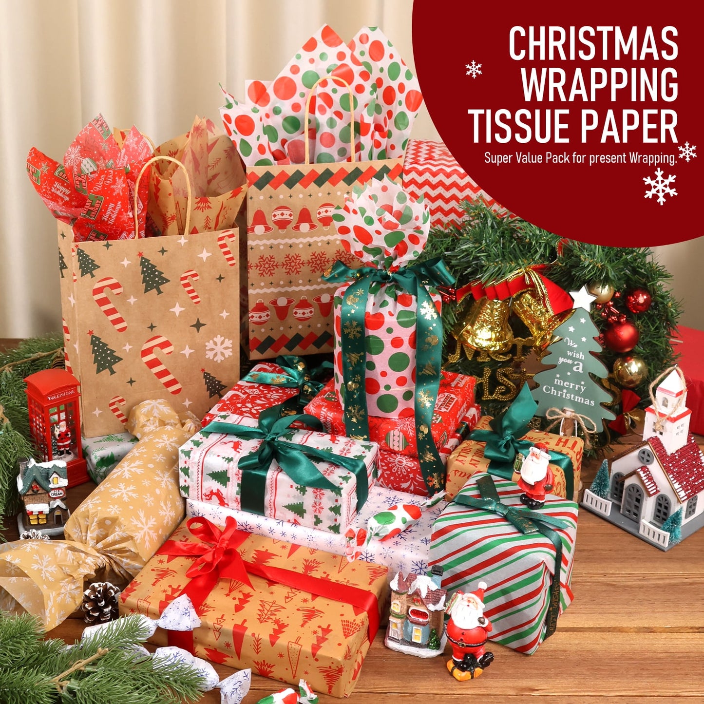 Ayieyill 70pcs Christmas Tissue Paper Sheets Christmas Wrapping Paper Xmas Tissue Paper for Gift Bags Gift Wrap