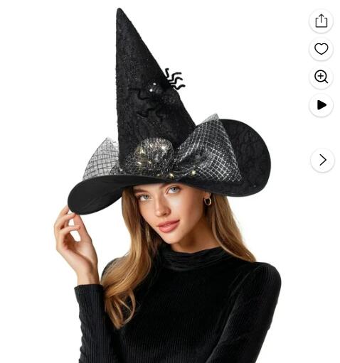 Ayieyill Halloween Witch Hats for Women with Lamp Cosplay Party Halloween Costume Accessory Purple