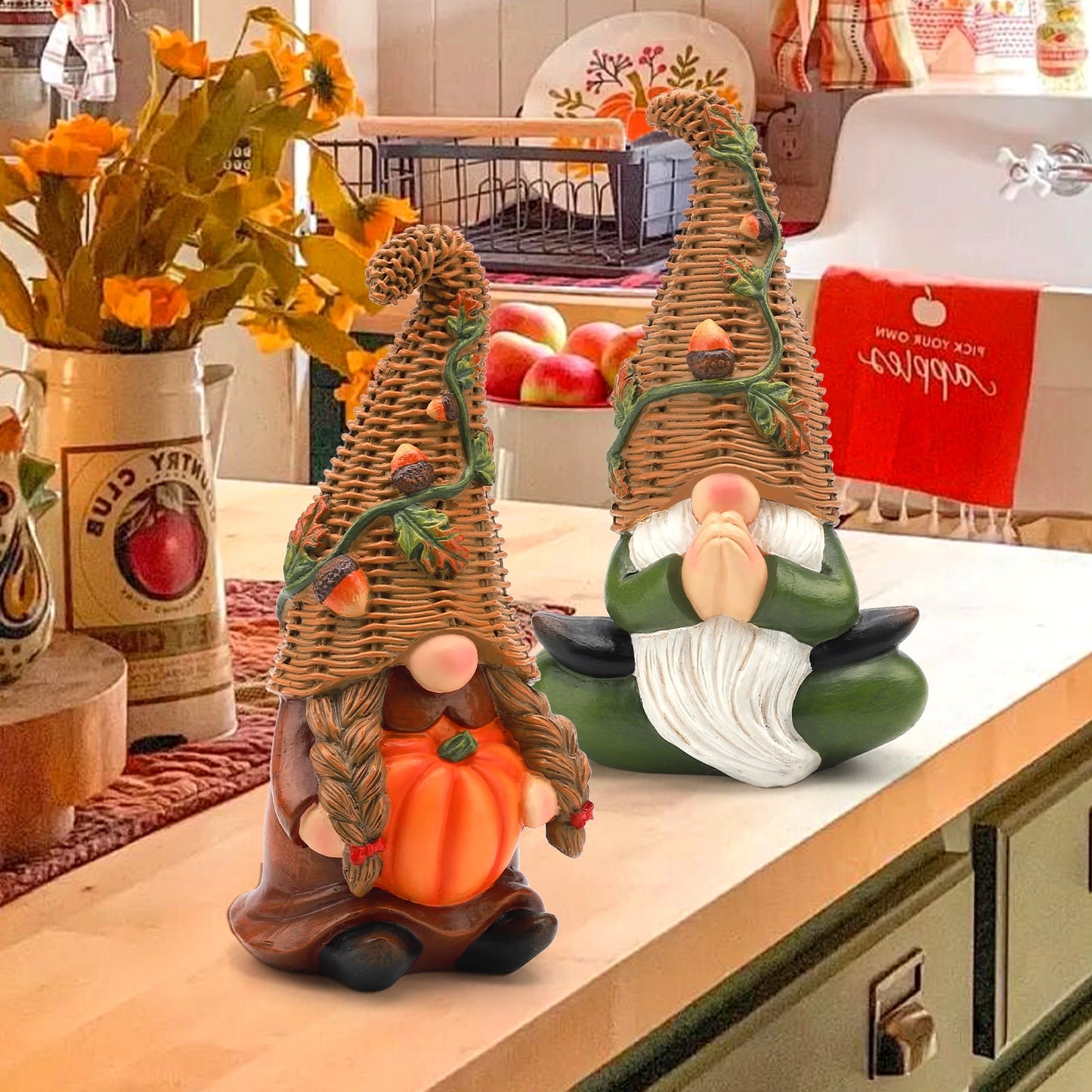 Ayieyill Fall Gnomes Set of 2, Thanksgiving Gnomes Figurines Thanksgiving Decorations for Table Autumn Decor