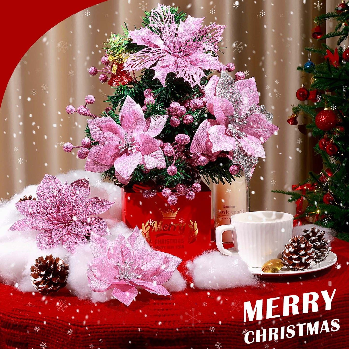 Ayieyill 56Pcs Poinsettia Christmas Flowers Decorations Christmas Flower Ornaments