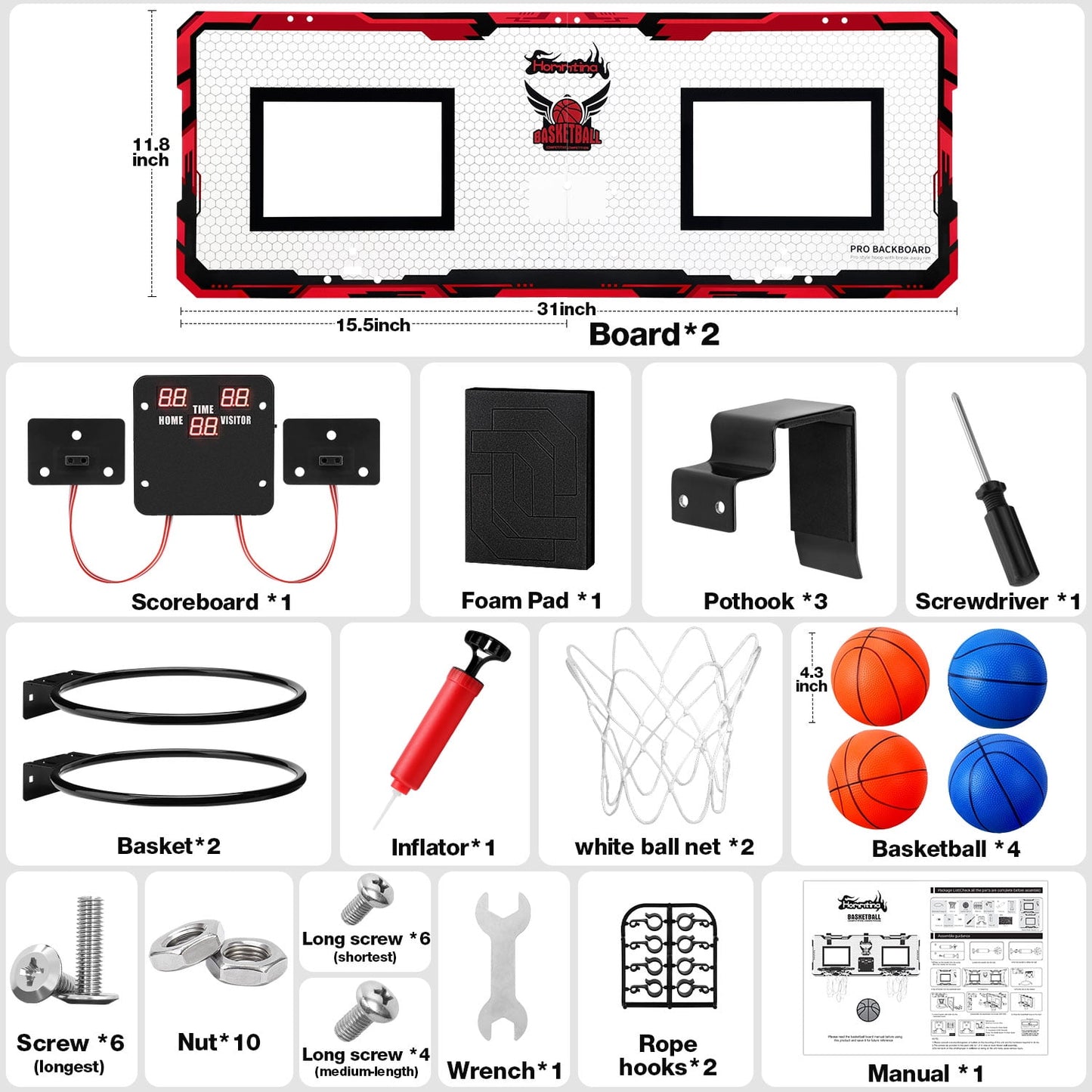 Ayieyill 2 Player Indoor Basketball Hoop for Kids, Mini Basketball Hoop for Door | 4 Balls | Basketball Toys | Boy Toys | Bedroom Office