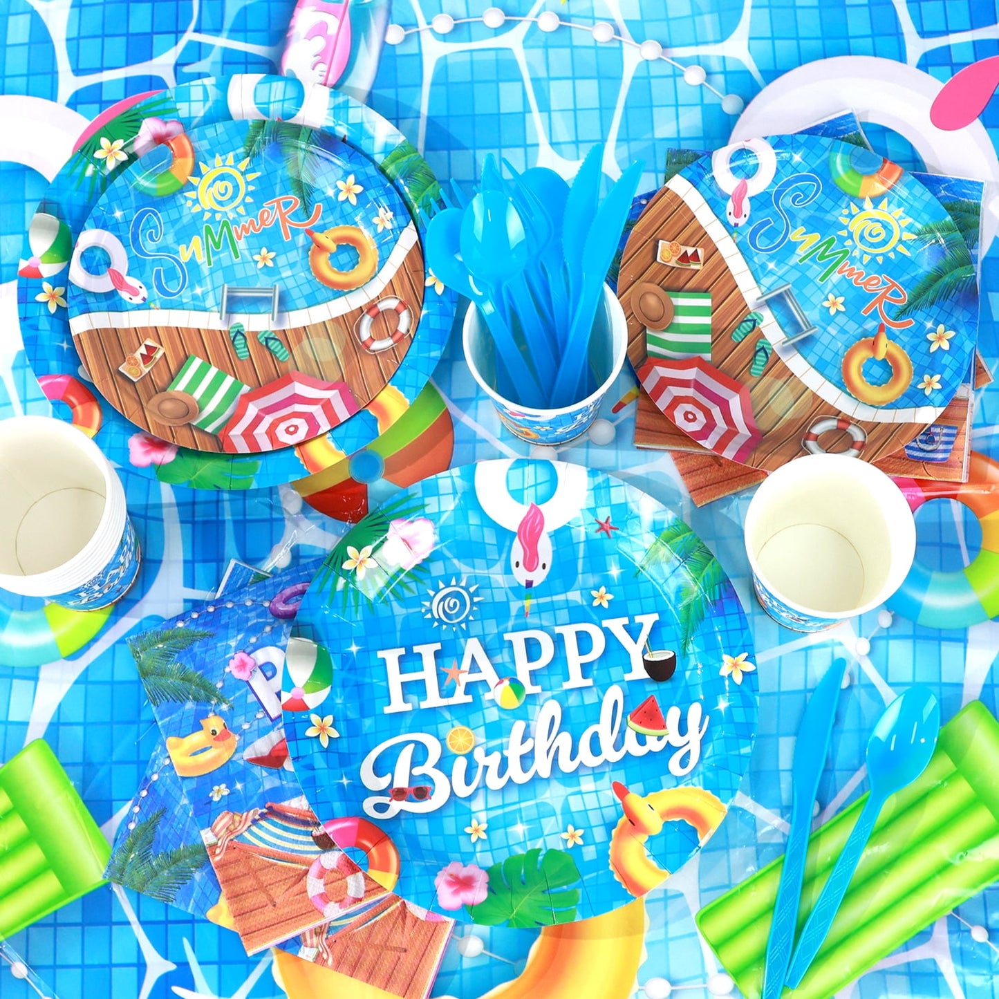 Ayieyill 170Pcs Happy Birthday Decorations Kit, Birthday Party Supplies Set for 24 Guests, Includes Plates and Cups and Napkins Straws Sets