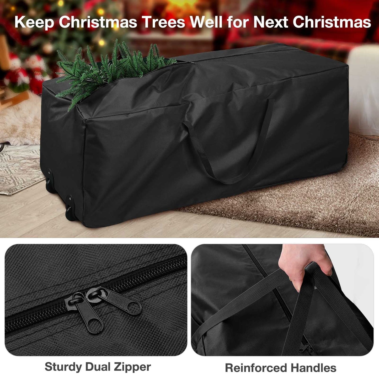 Ayieyill Christmas Tree Storage Bag, Moisture Christmas Tree Bag, Zippered Bag, Carry Handles and Wheels for Easy Transport