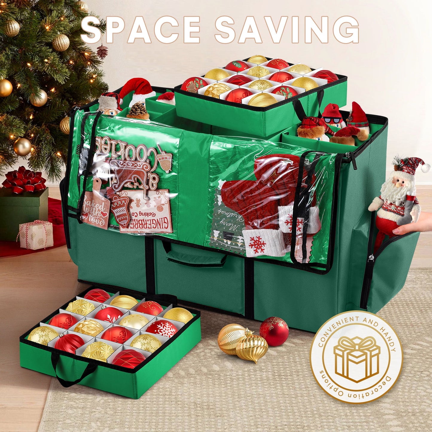 Ayieyill Premium Christmas Ornament Storage Container with Dividers, Fits Up to 73 Ornaments, 600D Tear