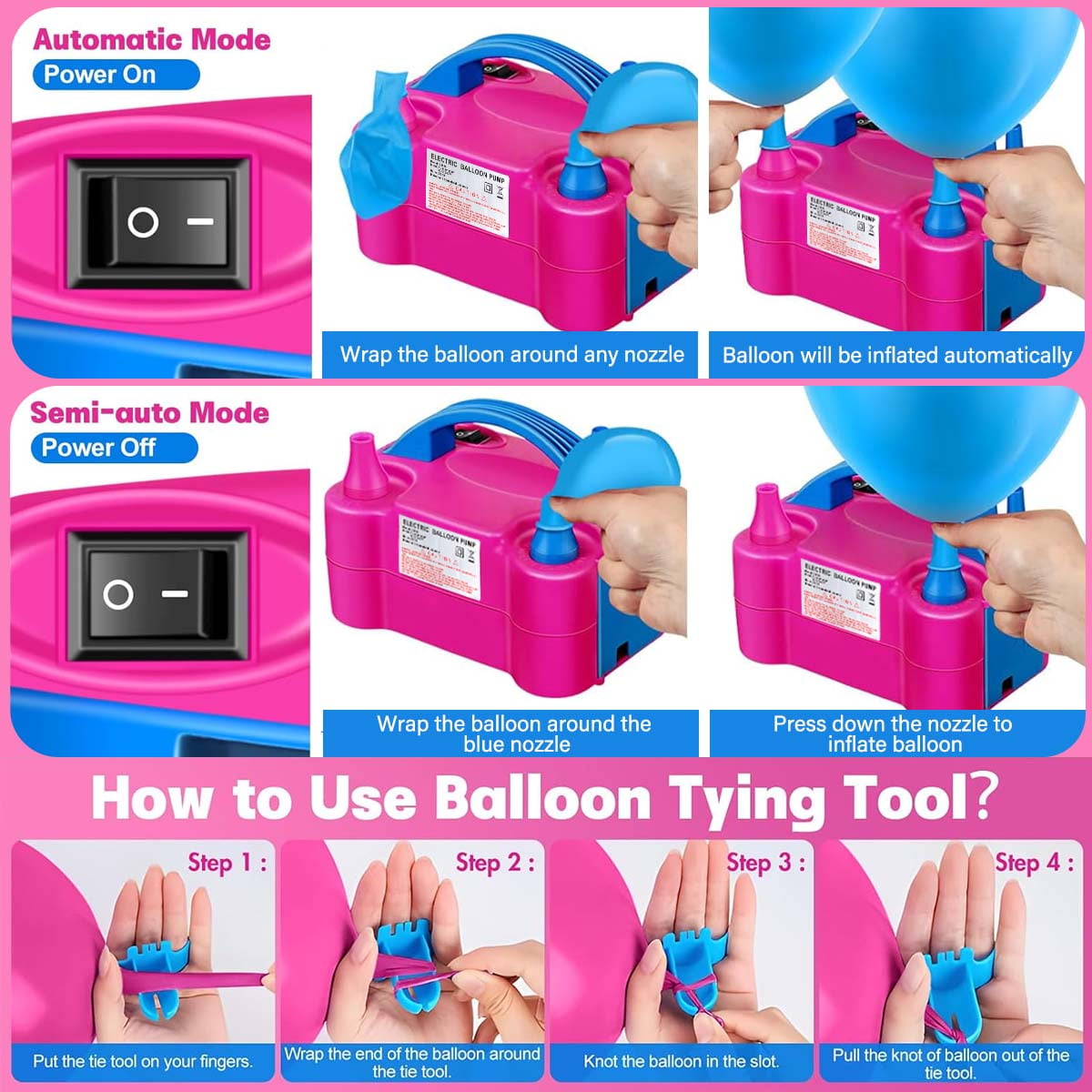 Ayieyill Balloon Pump Electric, Portable Dual Nozzle Electric Balloon Blower Machine, Balloon Inflator Air Pump for Party Decorations