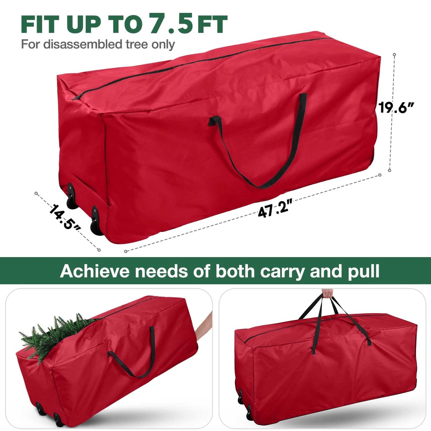 Ayieyill Christmas Tree Storage Bag, Moisture Christmas Tree Bag, Zippered Bag, Carry Handles and Wheels for Easy Transport