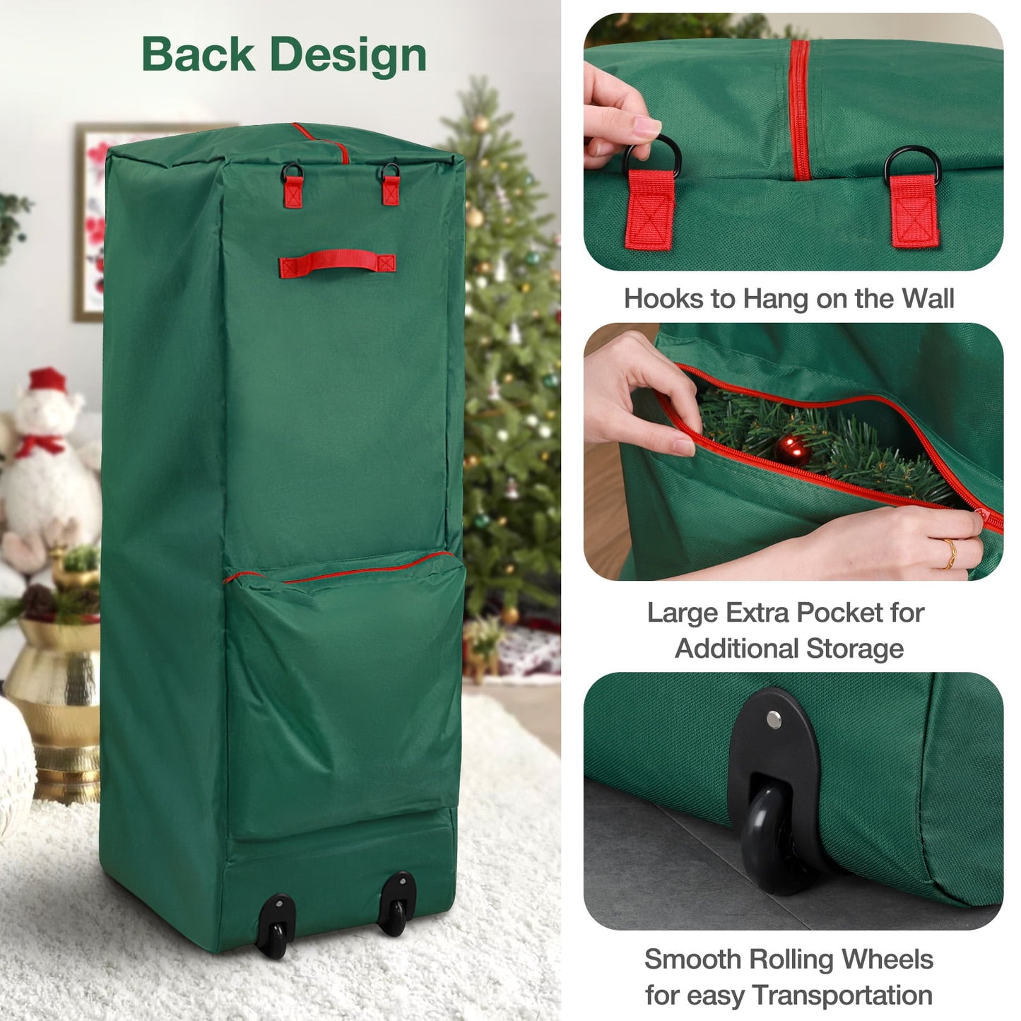 Ayieyill Christmas Tree Storage Bag, Moisture Christmas Tree Bag - for 7.5 FT Artificial Trees, Zippered Bag, Carry Handles and Wheels for Easy Transport
