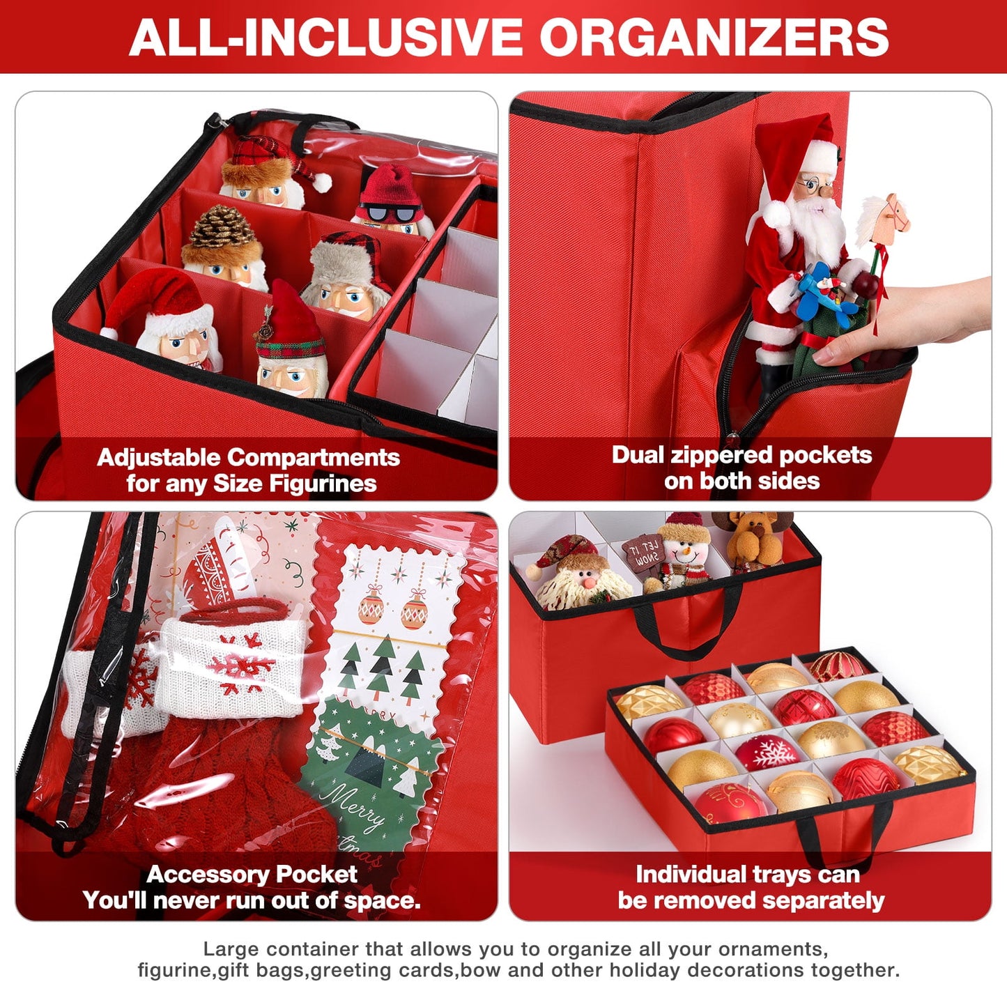 Ayieyill Premium Christmas Ornament Storage Container with Dividers, Fits Up to 73 Ornaments, 600D Tear