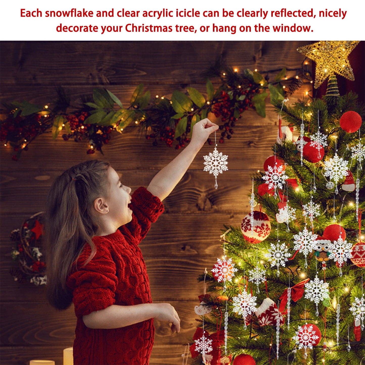 Ayieyill 24 Pieces Christmas Snowflake Drop Ornament Acrylic Icicle Christmas Hanging