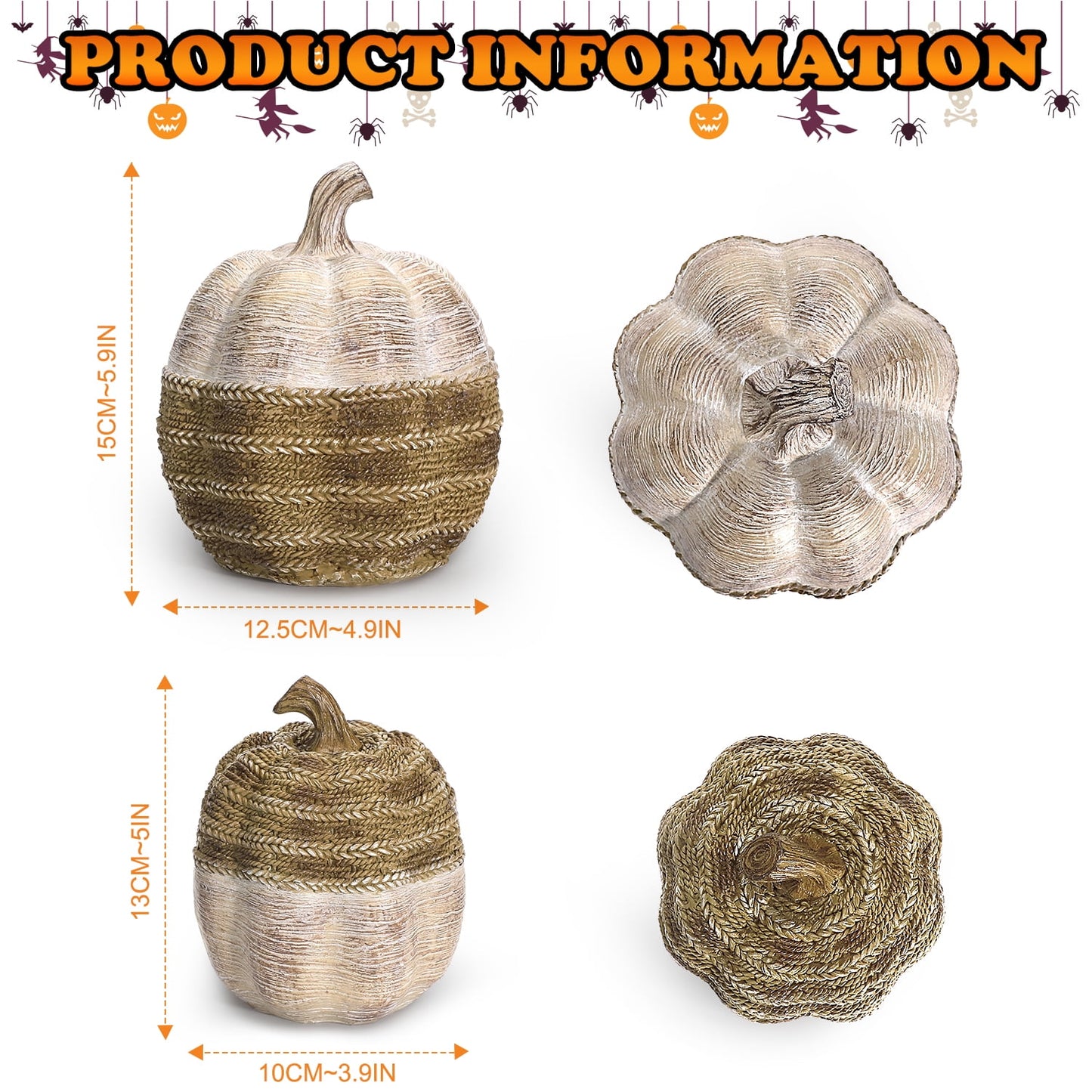 Ayieyill 2pcs Resin Pumpkin Figurines with Woven Texture Fall Decor Autumn Decor Thanksgiving Decorations for Home