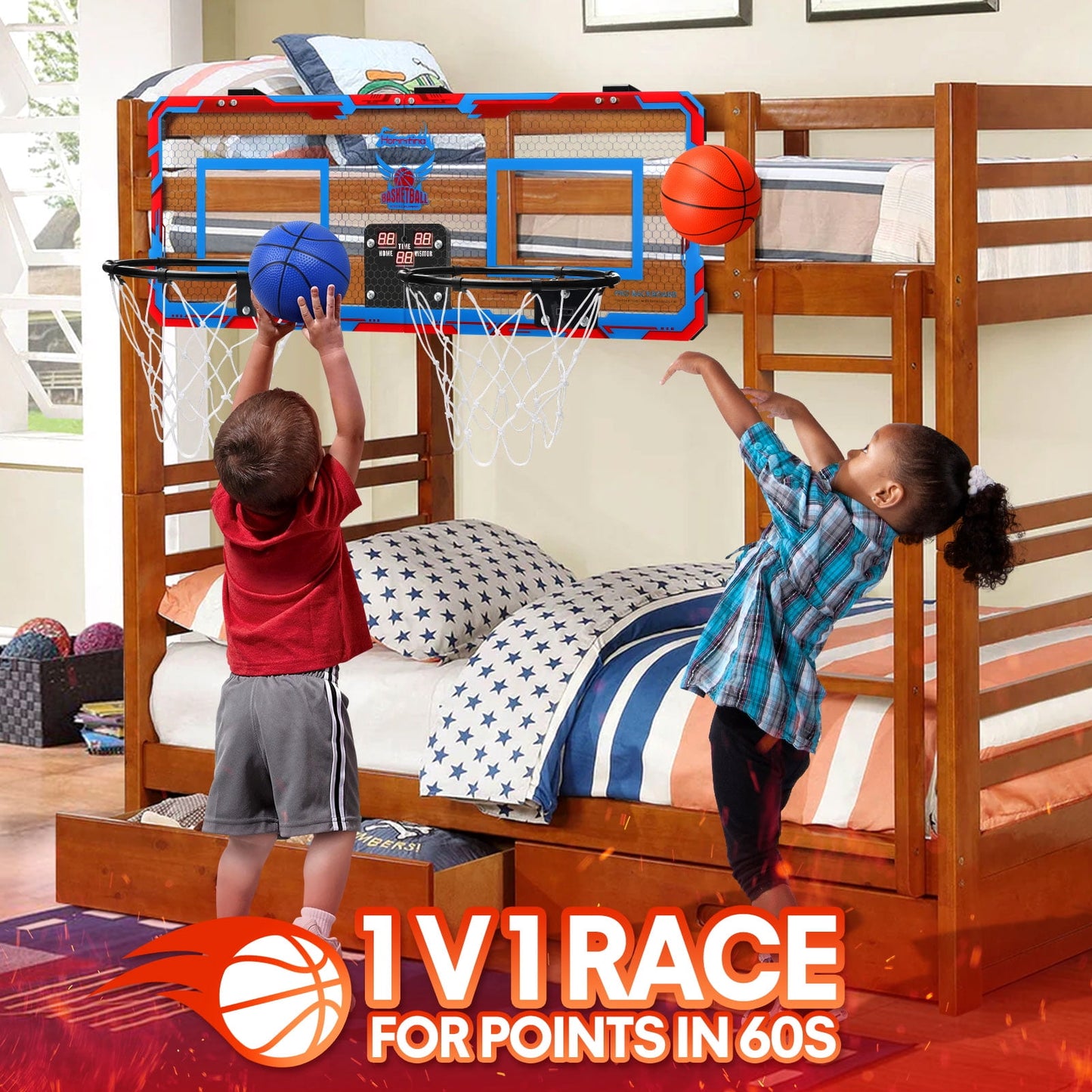 Ayieyill 2 Player Indoor Basketball Hoop for Kids, Mini Basketball Hoop for Door | 4 Balls | Basketball Toys | Boy Toys | Bedroom Office