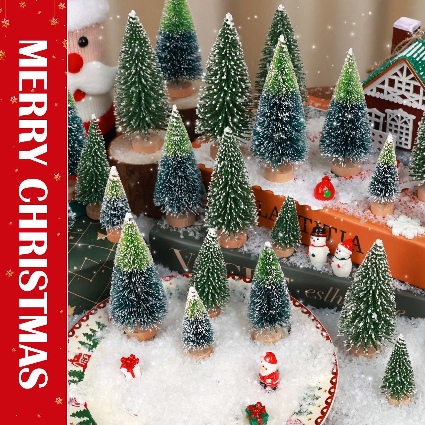 Ayieyill 44pcs Mini Christmas Tree, Bottle Brush Christmas Trees with Wooden Base