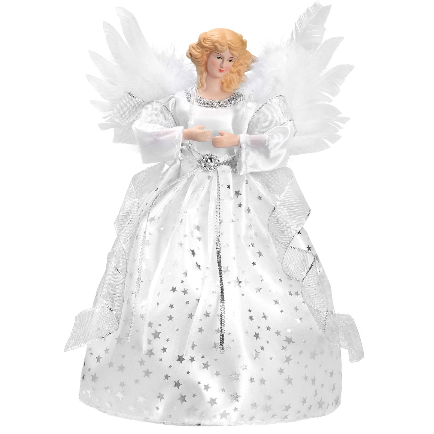 Ayieyill  Angel Treetop, 9-Inch,Lighted Silver Angel with Wings Christmas Tree Topper