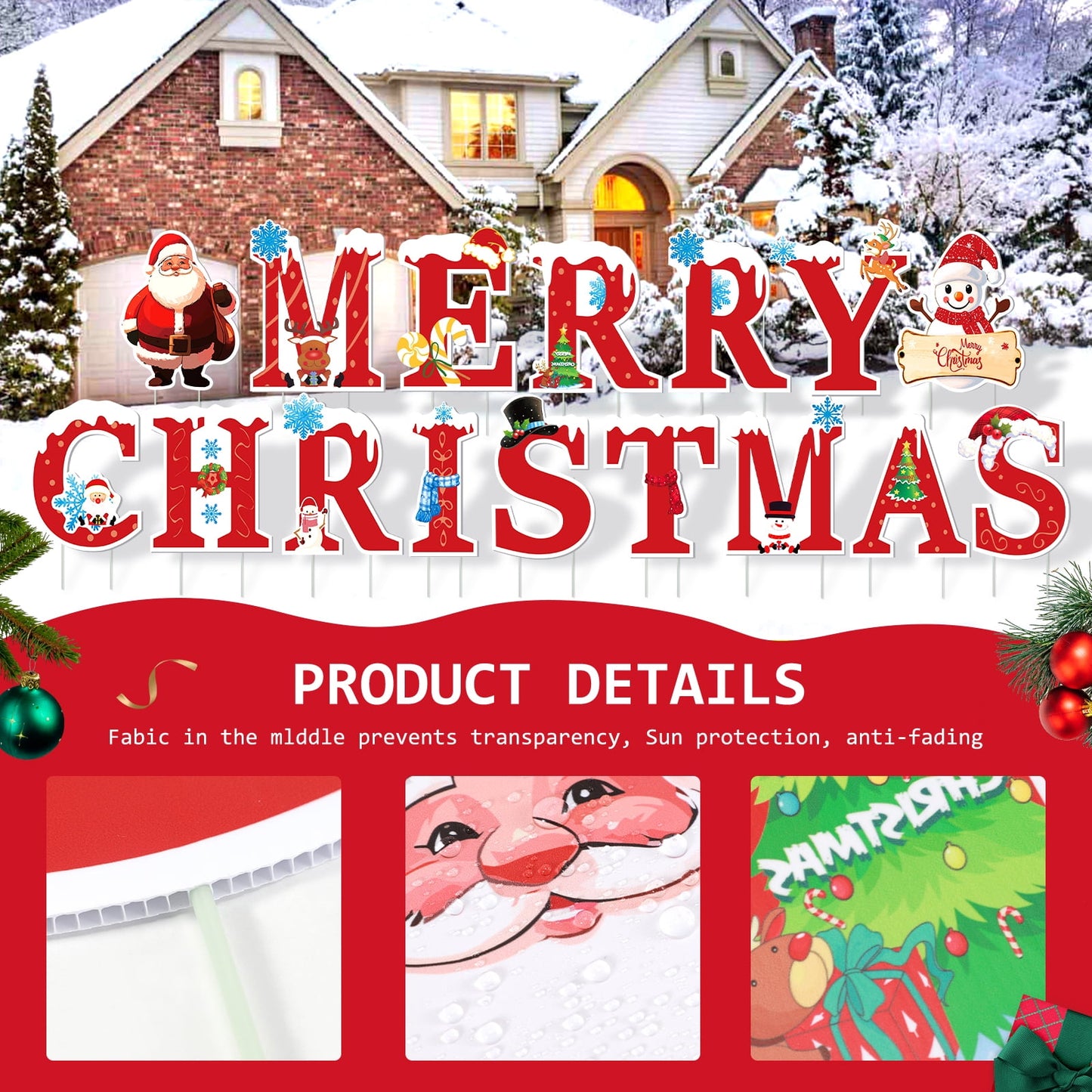 Ayieyill Merry Christmas Sign for Yard, 16Pcs Large Waterproof Christmas Yard Sign Decorations, Merry Christmas Sign Outdoor Lawn