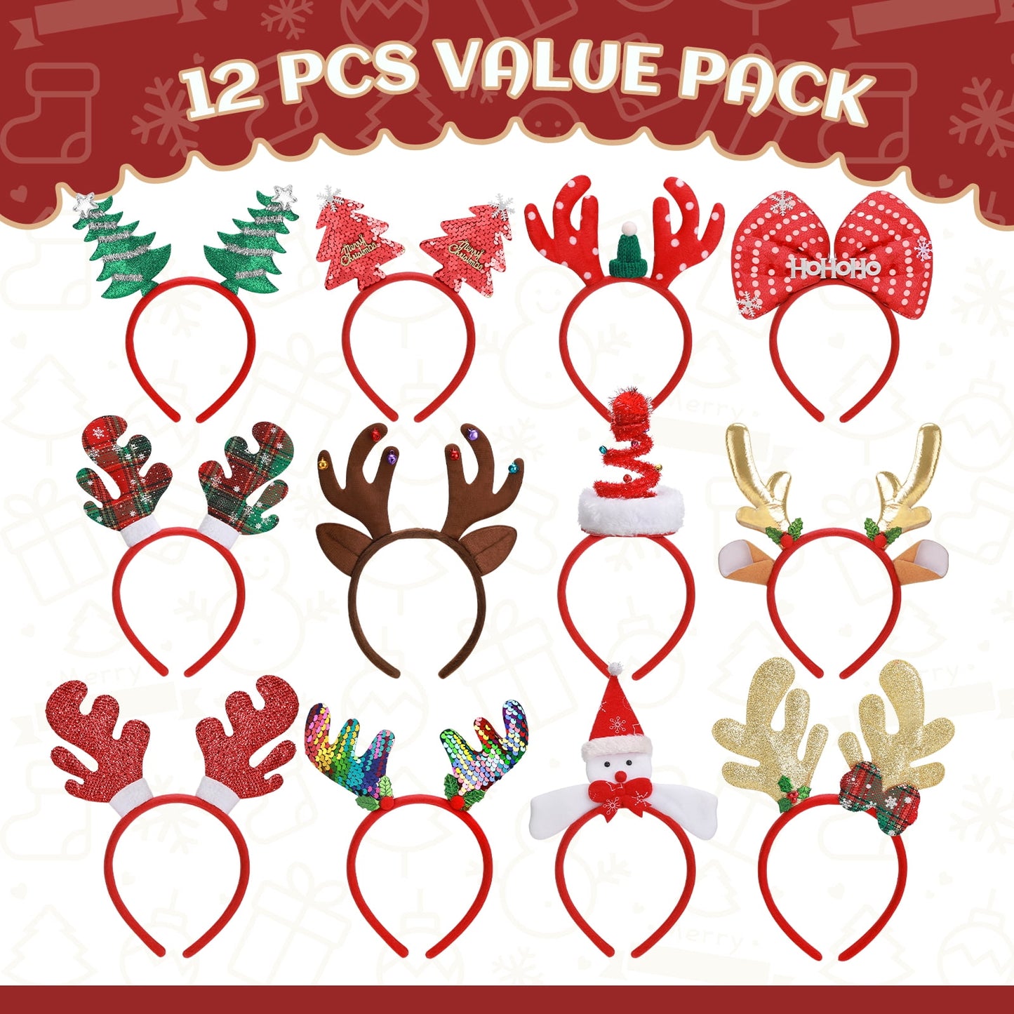 Ayieyill Christmas Headbands 8pcs Holiday Headbands Christmas Hair Accessories Christmas Decorations