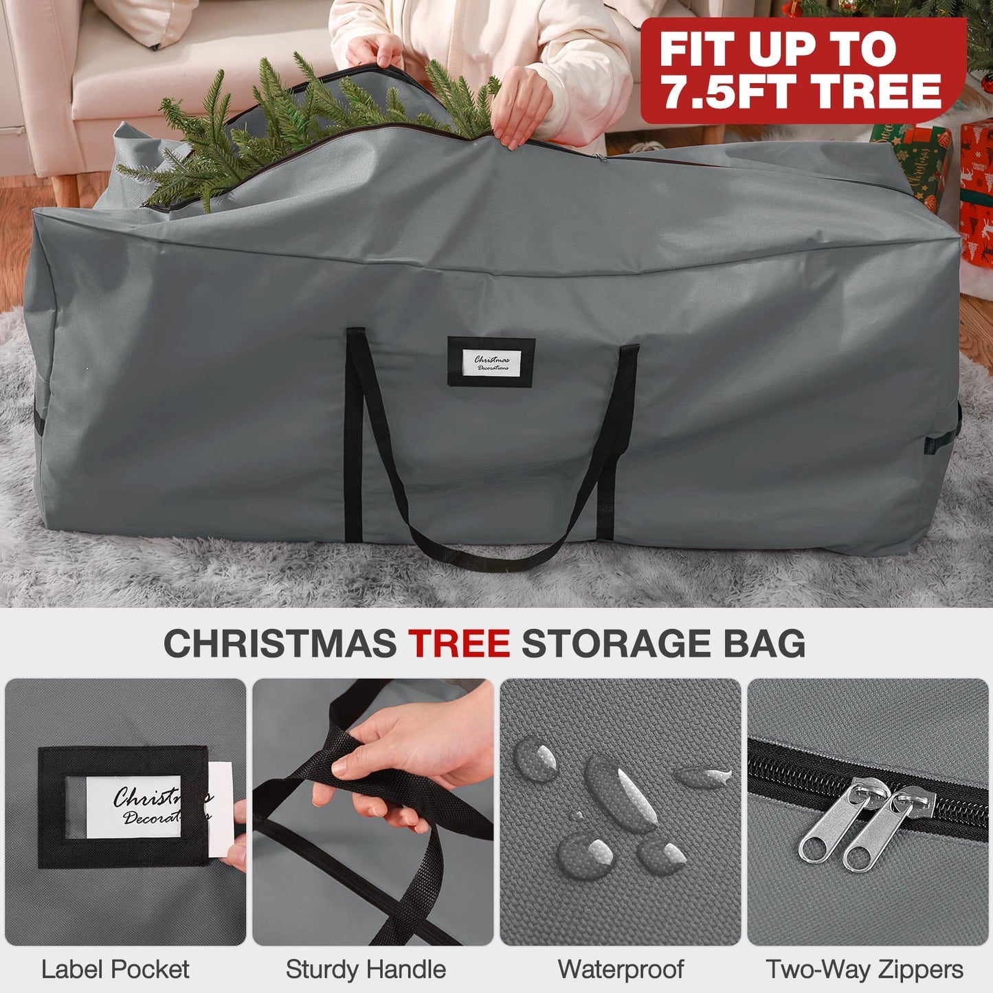 Ayieyill 3Pcs Christmas Tree Storage Bag, Christmas Tree Bag for 7.5 FT Artificial Trees