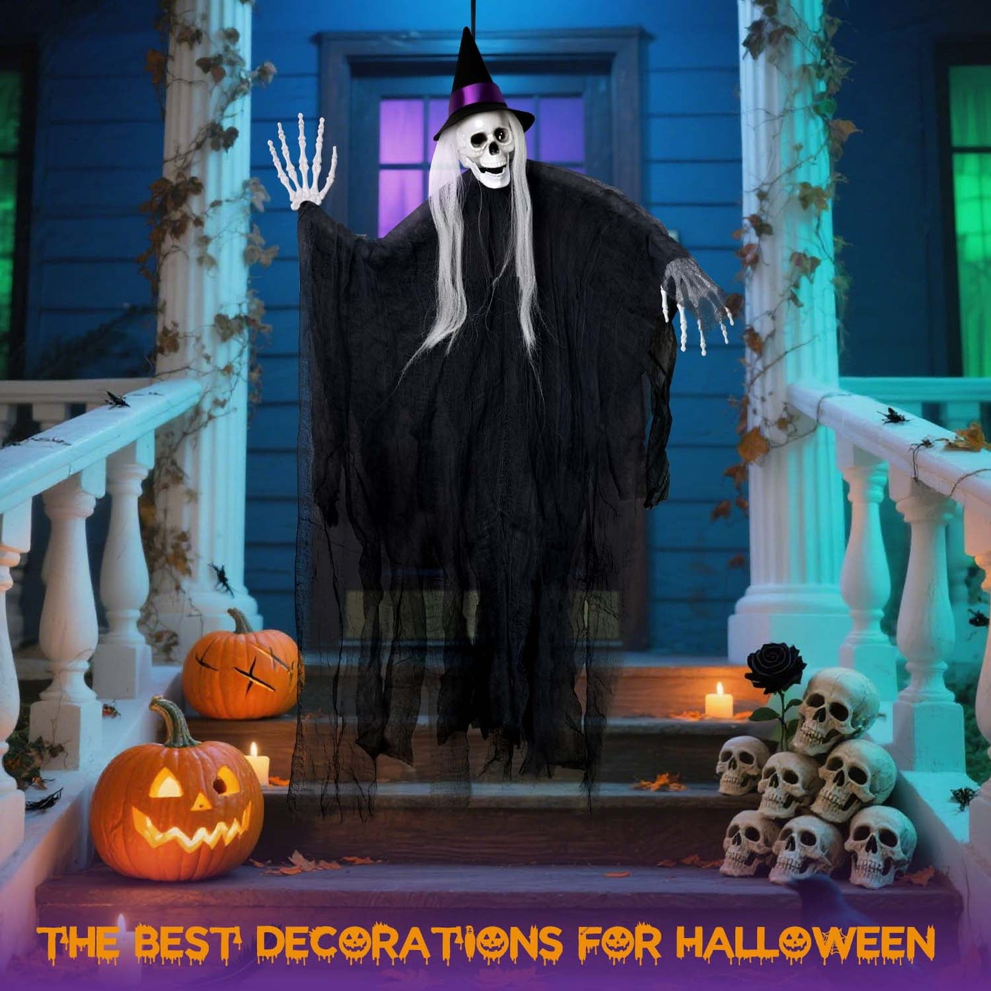Ayieyill 3pcs Halloween Hanging Ghosts, Halloween Decorations Outdoor Indoor Scary Skeleton Ghosts, Haunted House Props