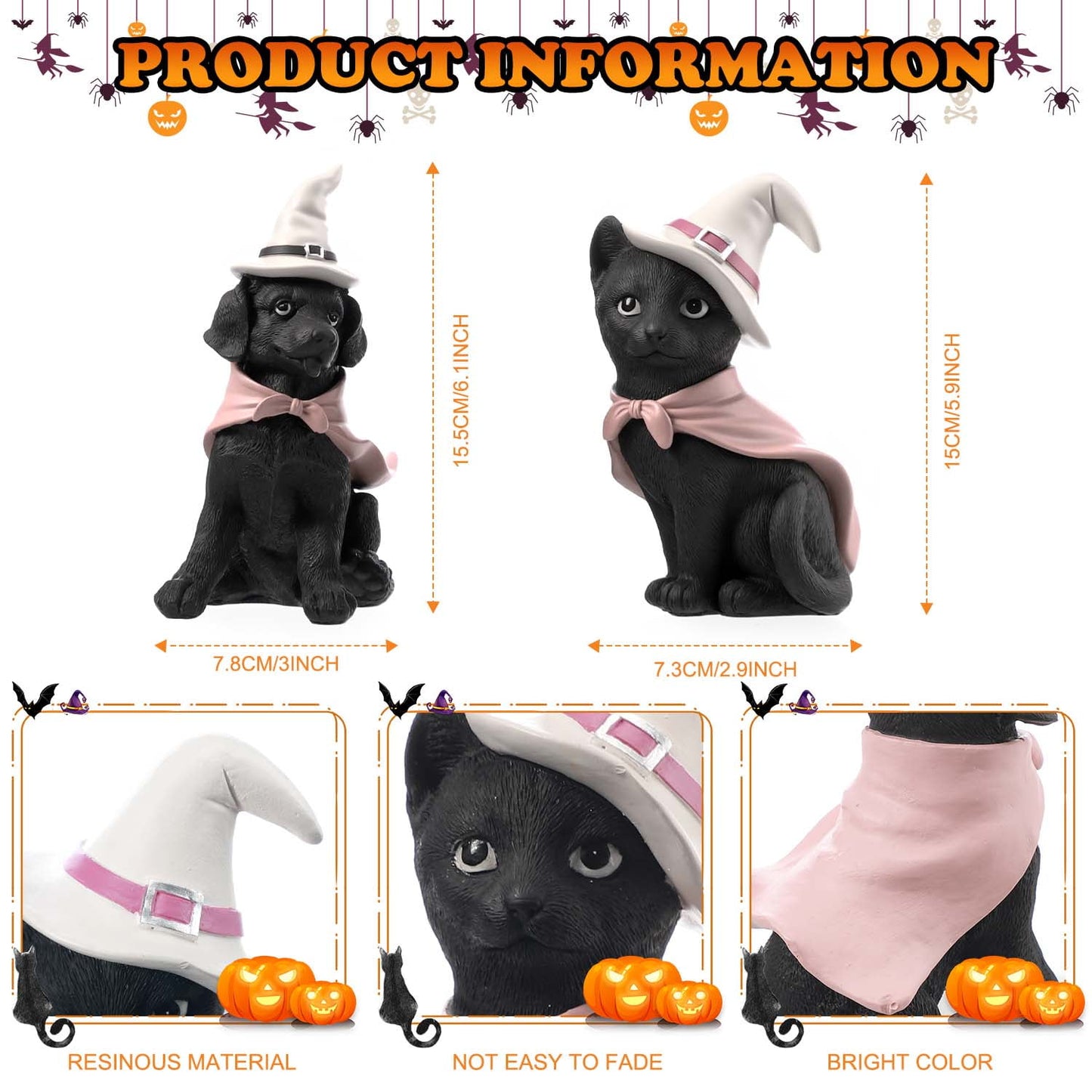 Ayieyill Halloween Figurines Set of 2, Black Cat and Black Dog for Tabletop or Shelf Halloween Decoration Indoor