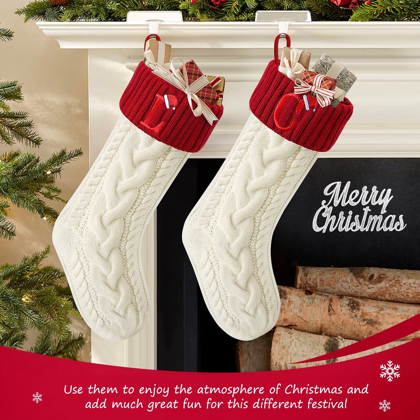 Ayieyill Christmas Stockings with Letters, Super Soft Monogram Christmas Stockings Xmas Gift | 20 Inches