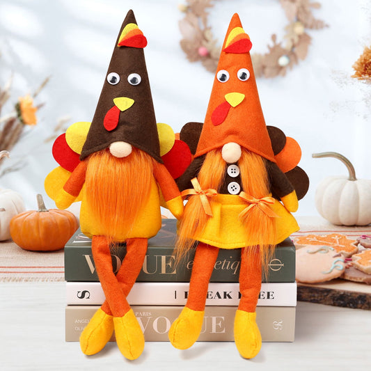 Ayieyill Fall Thanksgiving Decorations, 2 Pack Handmade Fall Turkey Swedish Gnomes