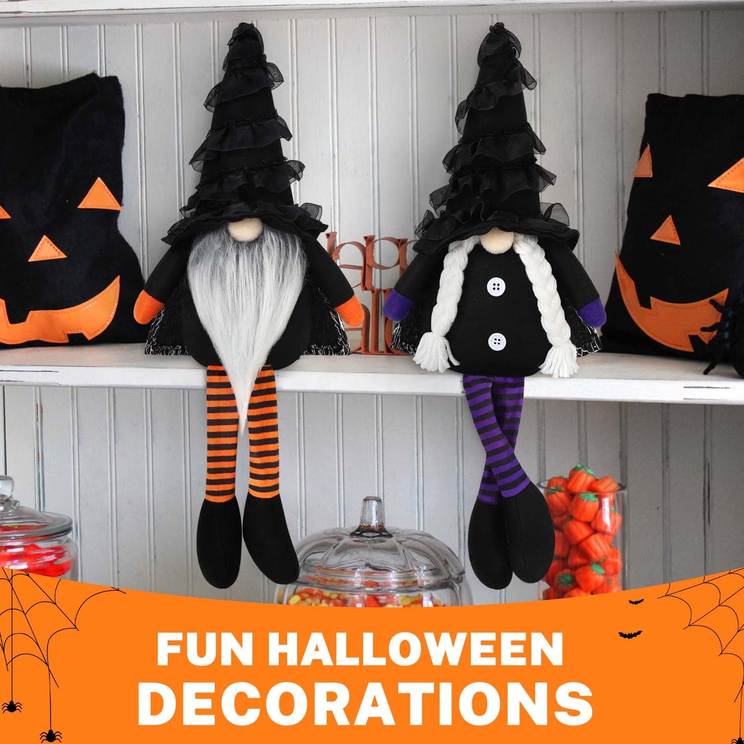 Ayieyill Halloween Gnomes Plush Decor, 2 Pack Handmade Tomte Swedish Gnome Decorations Ornaments