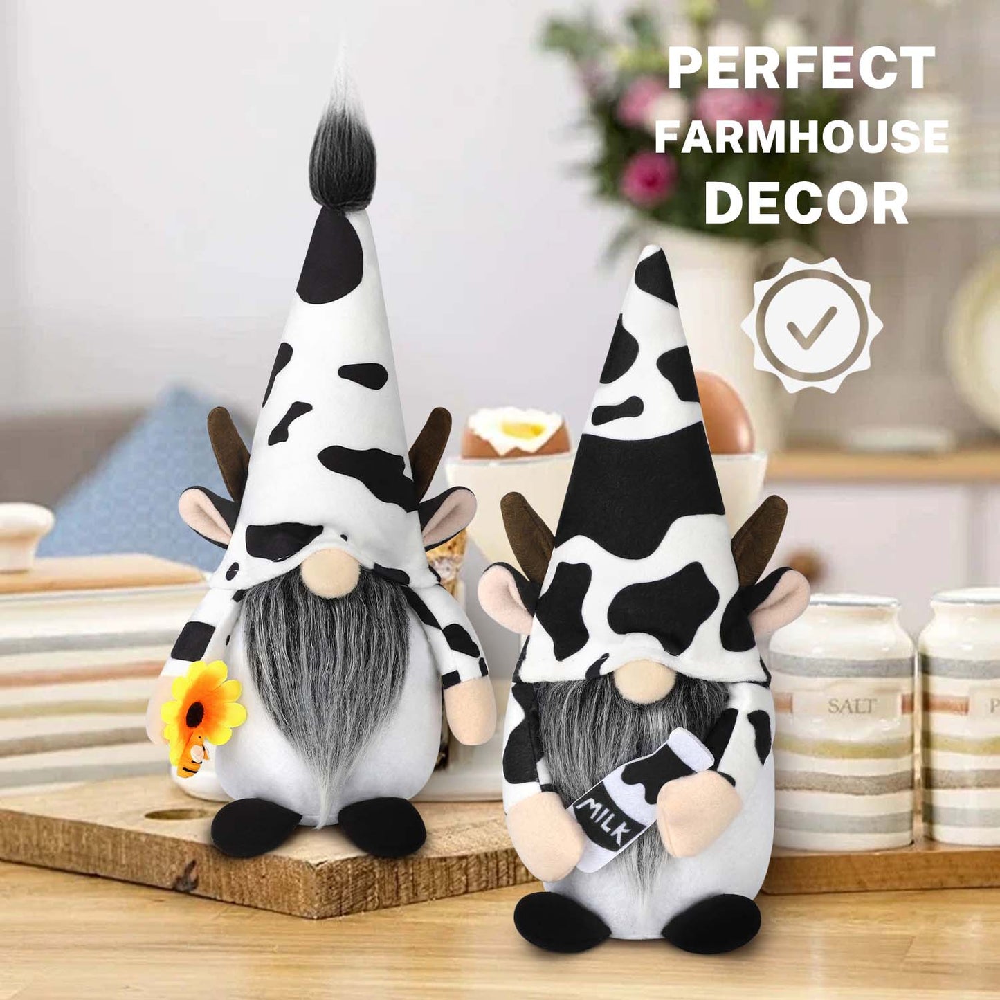 Ayiyeill Farmhouse Cow Swedish Gnomes Gift with Milk Bottle Nodic Plush Dairy Cattle