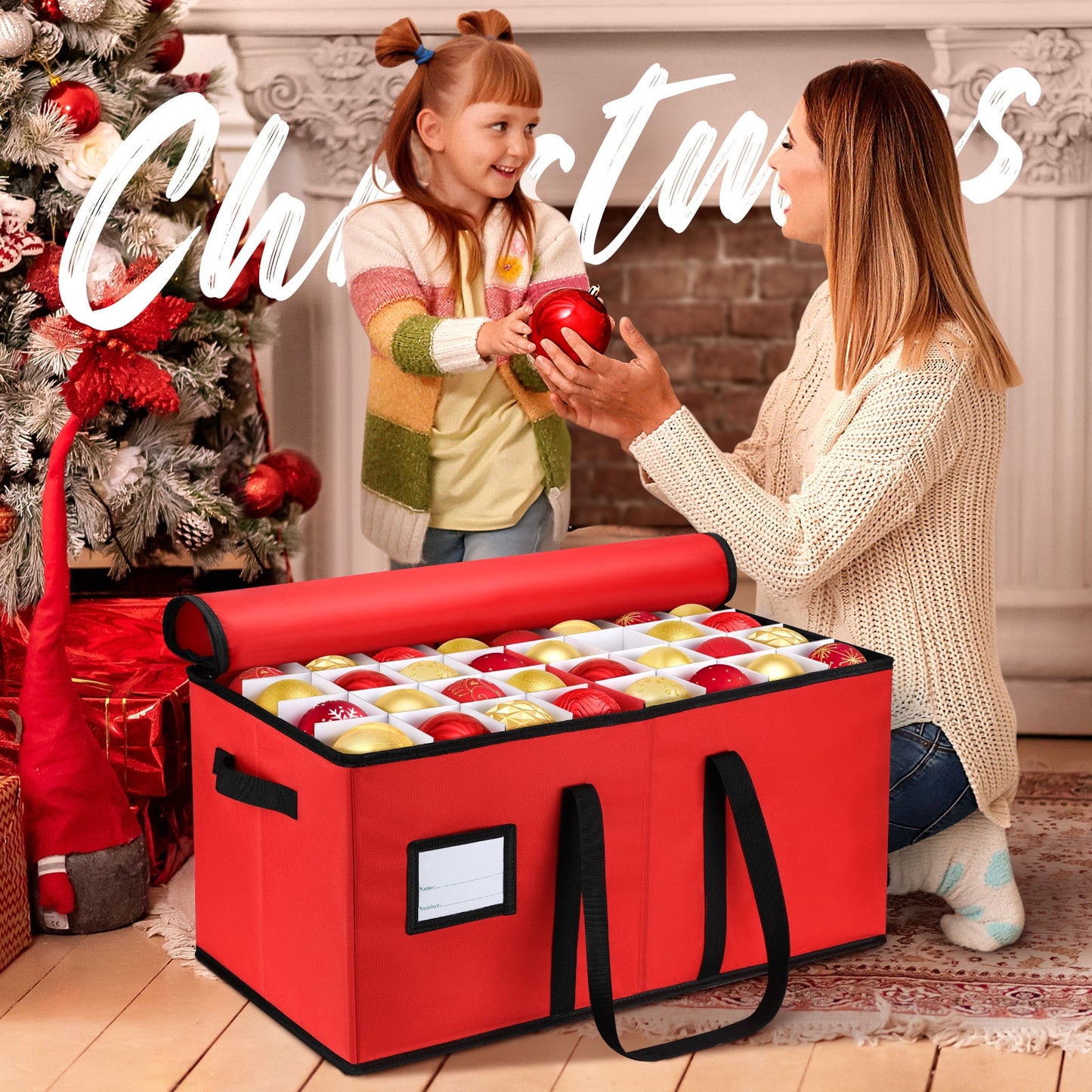 Ayieyill 128-Count Premium Red Christmas Ornament Storage Chest, Holiday Ornament Organizer Box
