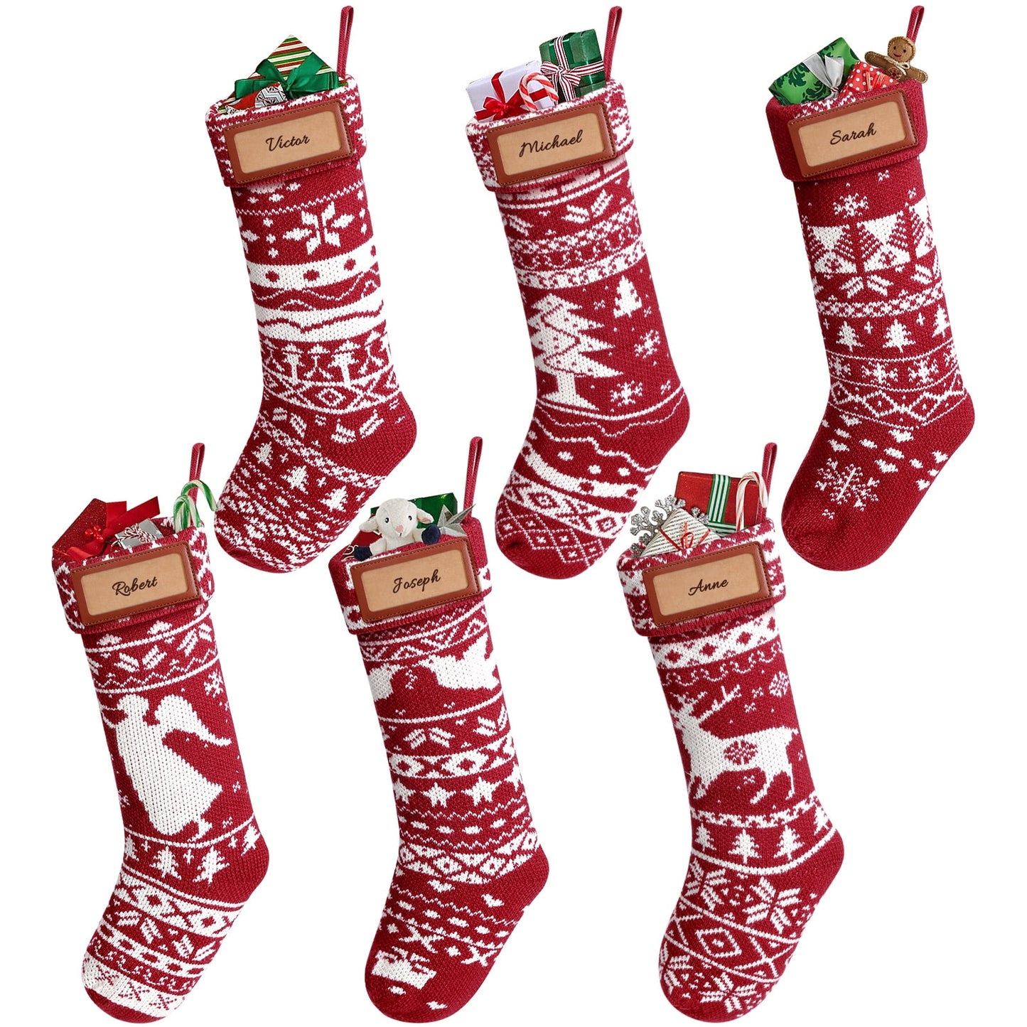Ayieyill 6Pcs 18" Knit Christmas Stockings, Large Rustic Yarn Xmas Stockings for Christmas Family Holiday Decorations