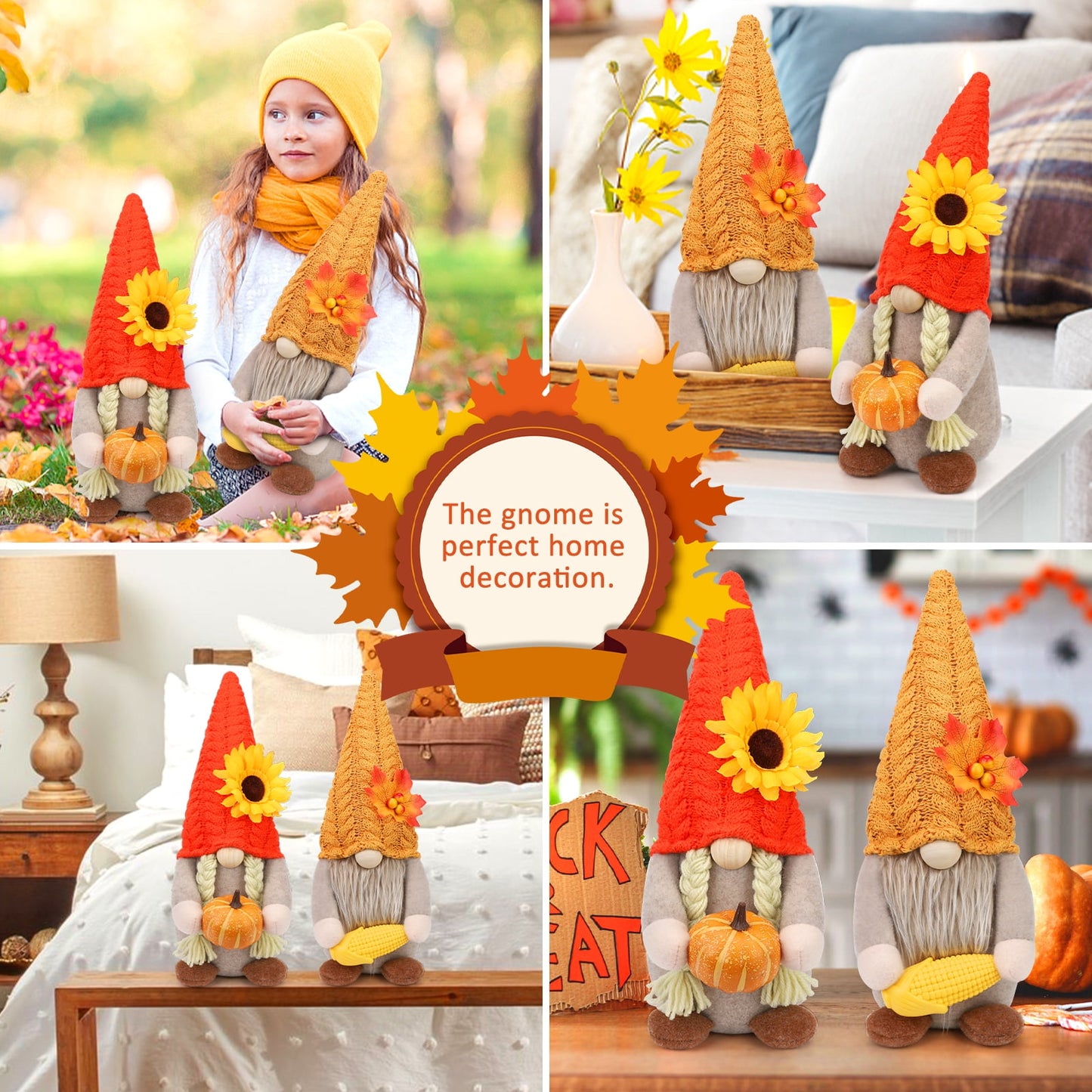 Ayieyill 2Pack Thanksgiving Gnomes Fall Decorations Gnomes Hold Pumpkin Corn