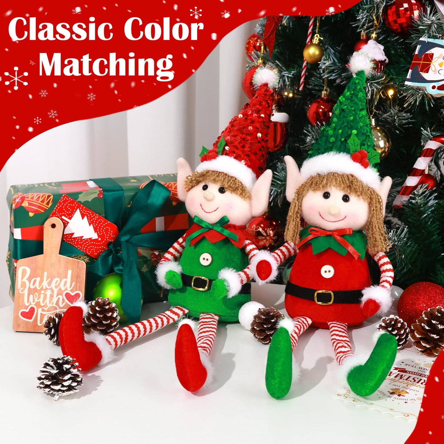 Ayieyill 2Pcs Christmas Elf, Elf Plush Christmas Stuffed Dolls, 20" Boy and Girl Elves Holiday Christmas Gnomes - Fun Christmas Decorations and Gifts for Kids