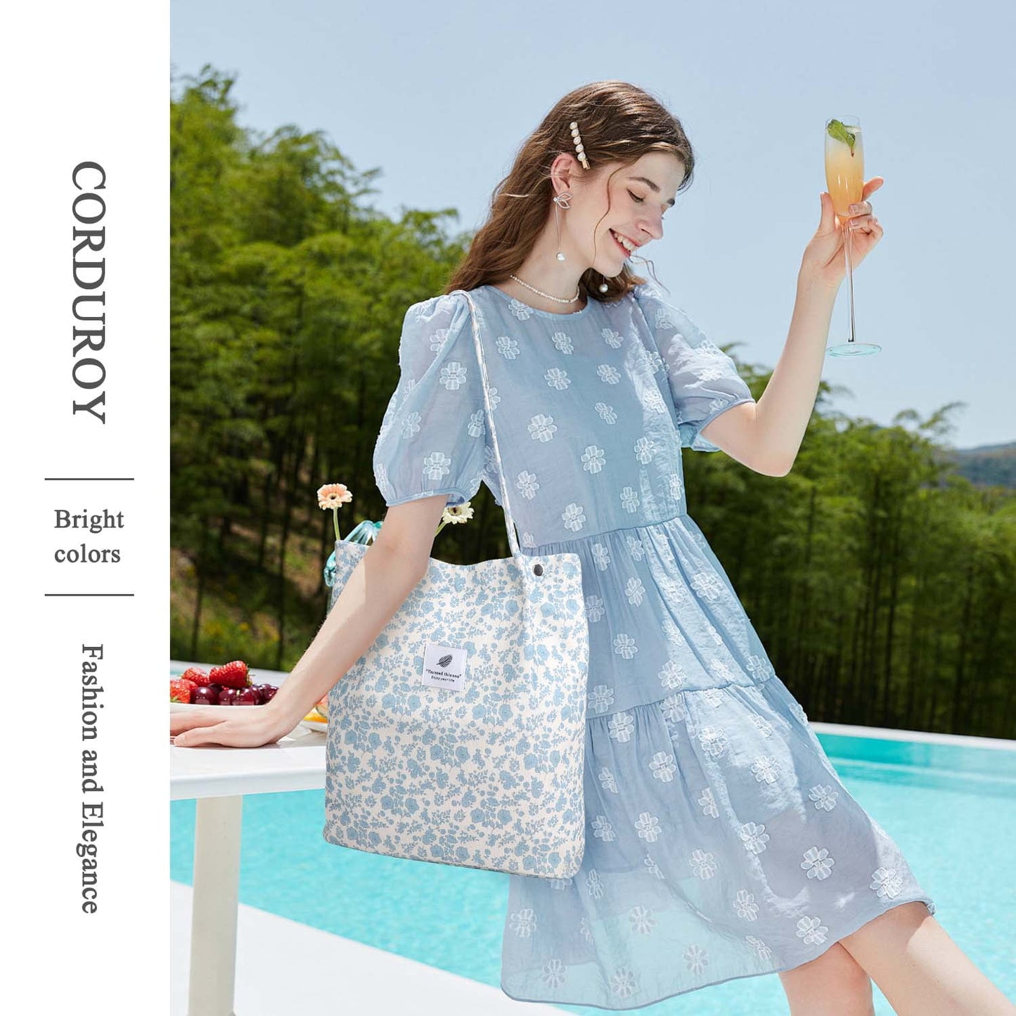 Ayieyill Corduroy Tote Bag Large for Women Girl Lady Canvas Shoulder Cord Purse and Handbags with Inner Pocket