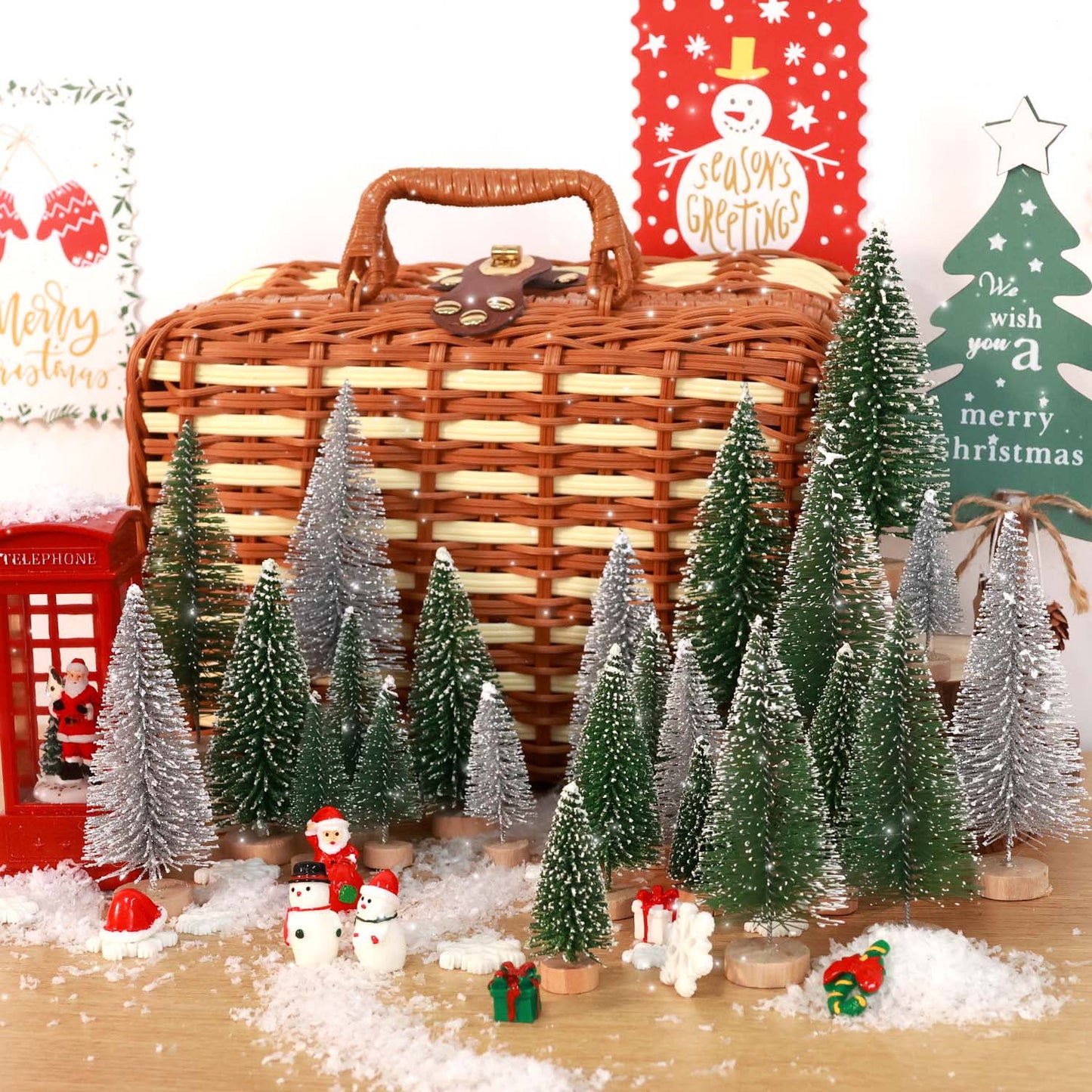Ayieyill 44pcs Mini Christmas Tree, Bottle Brush Christmas Trees with Wooden Base