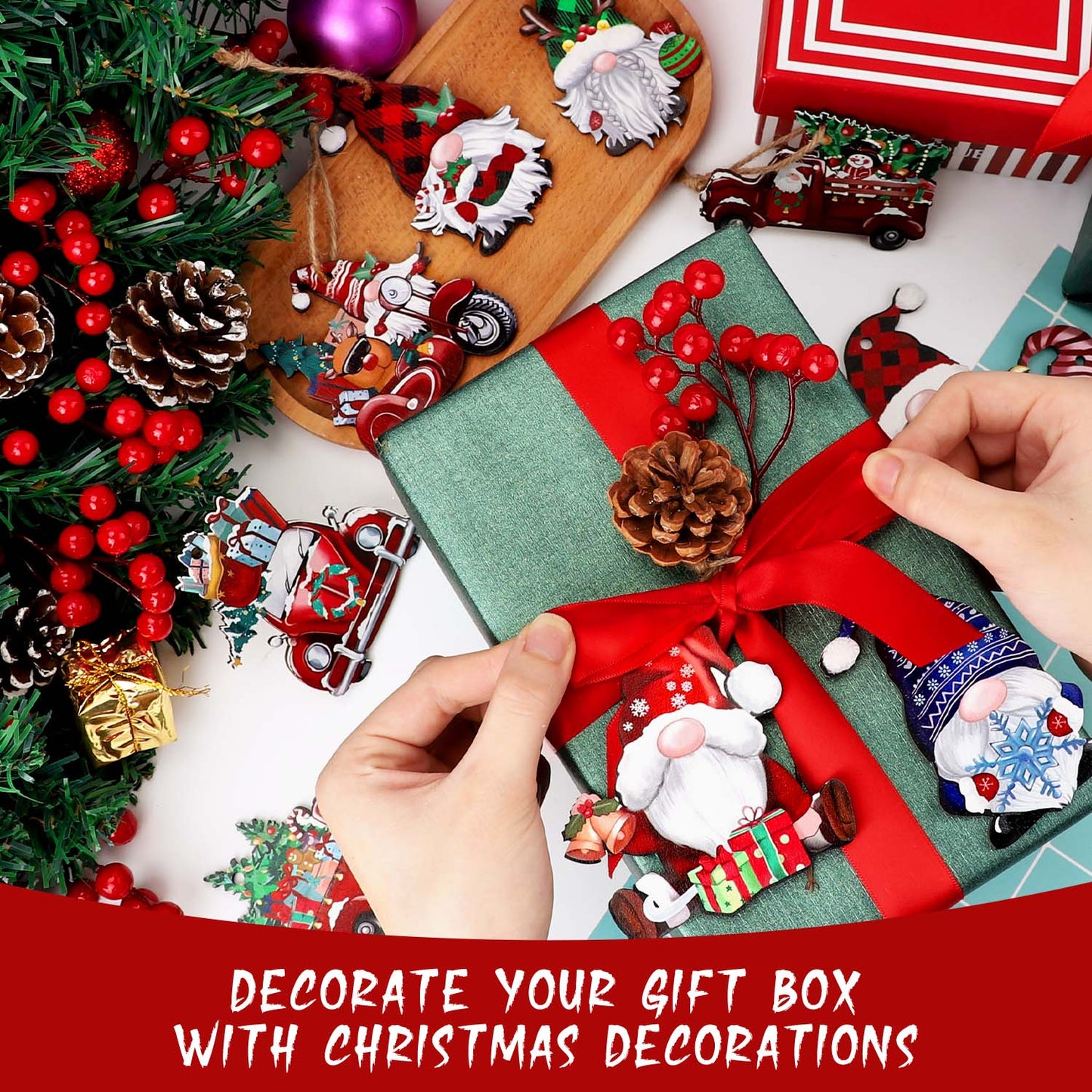 Ayieyill 24 Pieces Christmas Wooden Ornaments, Christmas Tree Ornaments Wood Hanging Decor