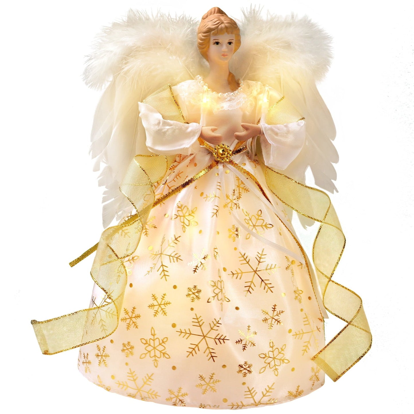 Ayieyill  Angel Treetop, 9-Inch,Lighted Silver Angel with Wings Christmas Tree Topper