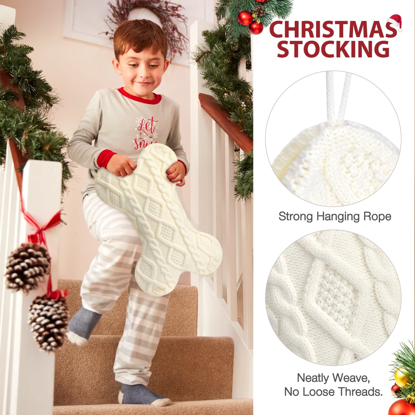 Ayieyill 18 Inch Dog Christmas Stocking, Bone Shape Stocking Christmas for Dog, Large Pet Stockings Hanging Christmas Decorations